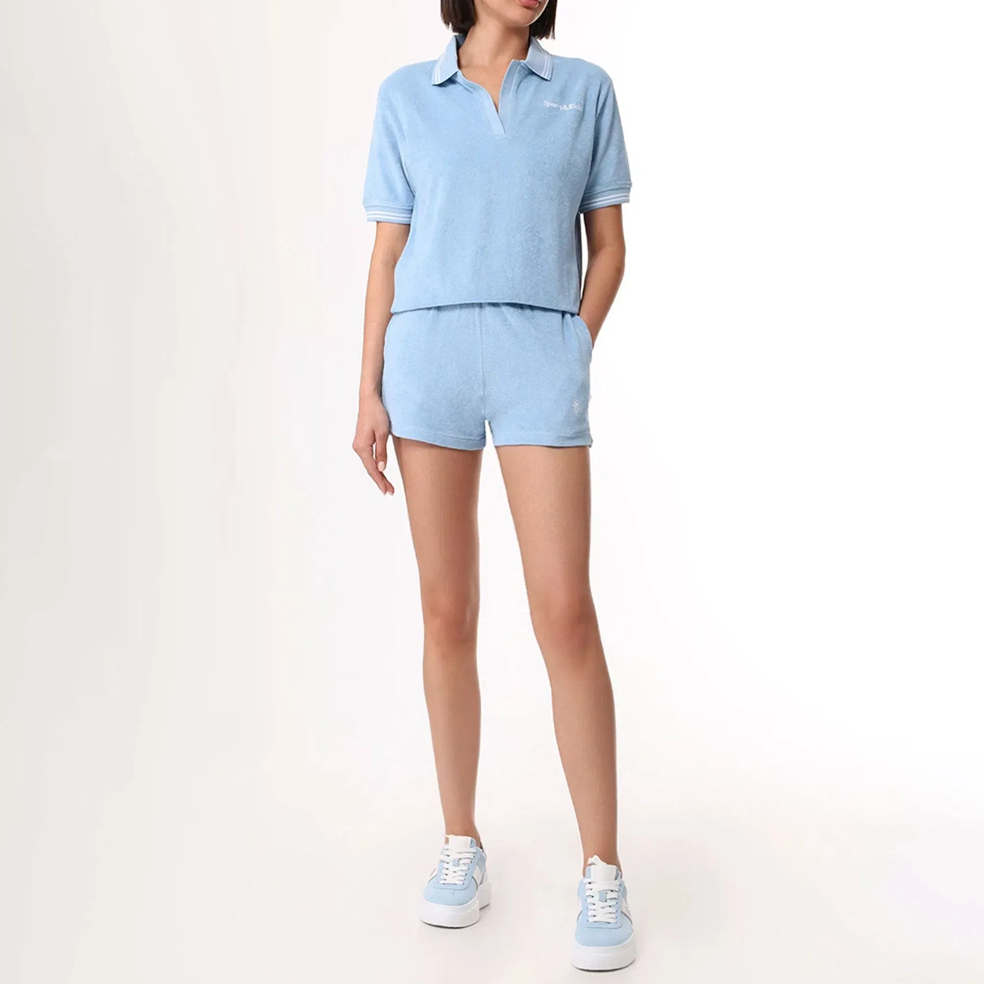 SPORTY & RICH SRC TERRY SHORTS { SKY BLUE/WHITE
