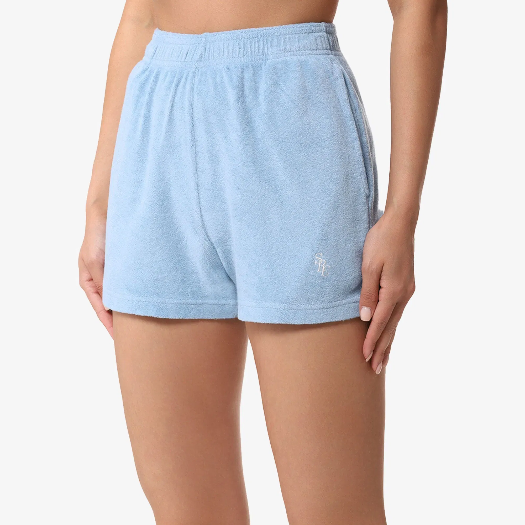 SPORTY & RICH SRC TERRY SHORTS { SKY BLUE/WHITE