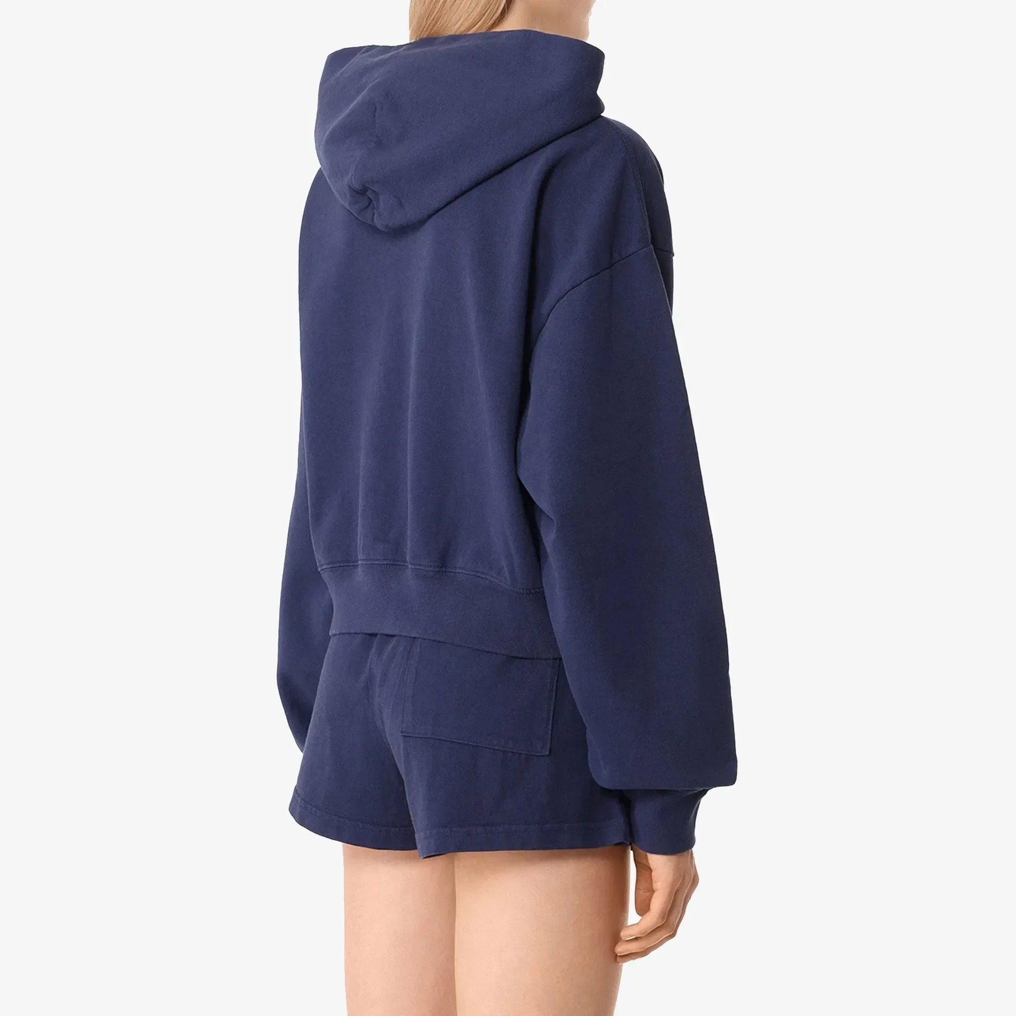 SPORTY & RICH CROWN LOGO CROPPED HOODIE { NAVY/WHITE