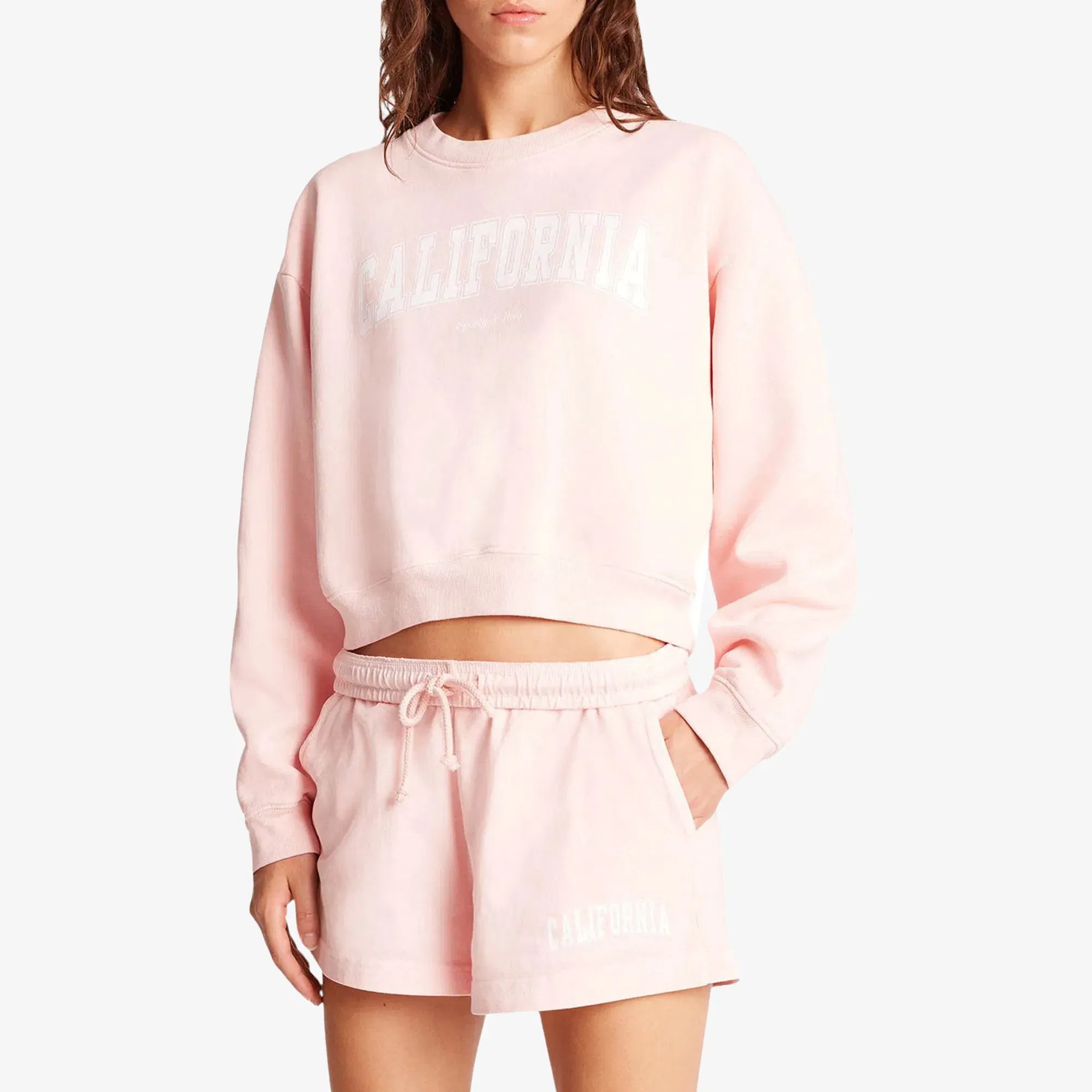 SPORTY & RICH CALIFORNIA CROPPED CREWNECK { BALLET/WHITE