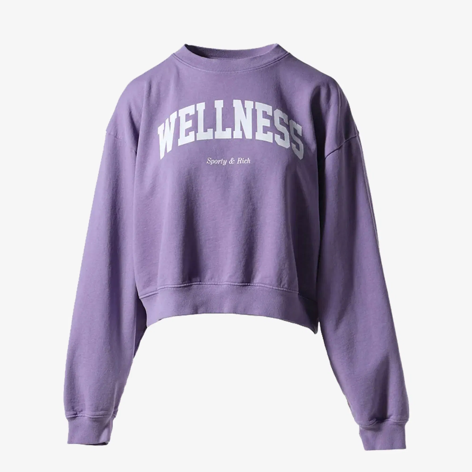 SPORTY & RICH WELLNESS IVY CROPPED CREWNECK { VIOLET/WHITE