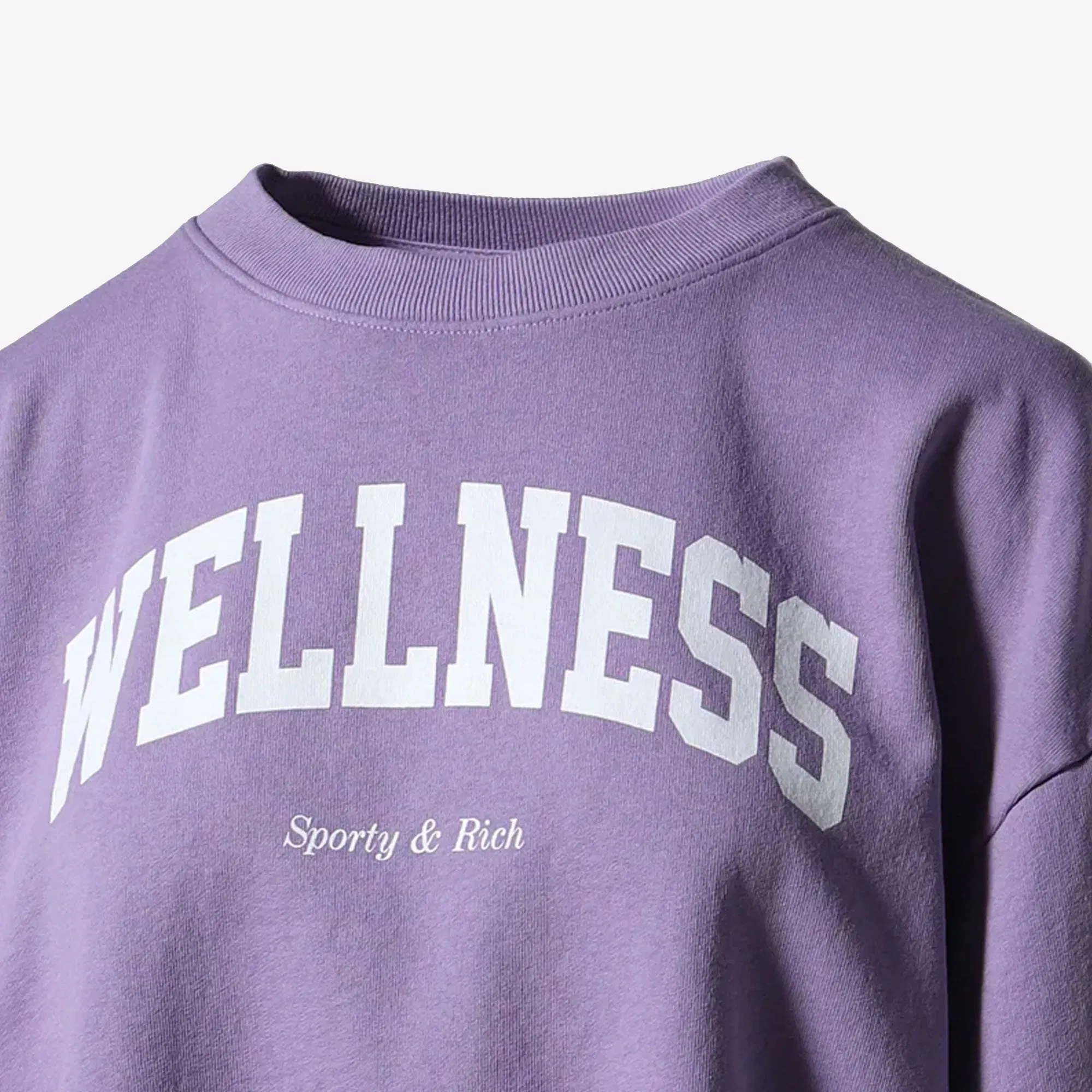 SPORTY & RICH WELLNESS IVY CROPPED CREWNECK { VIOLET/WHITE