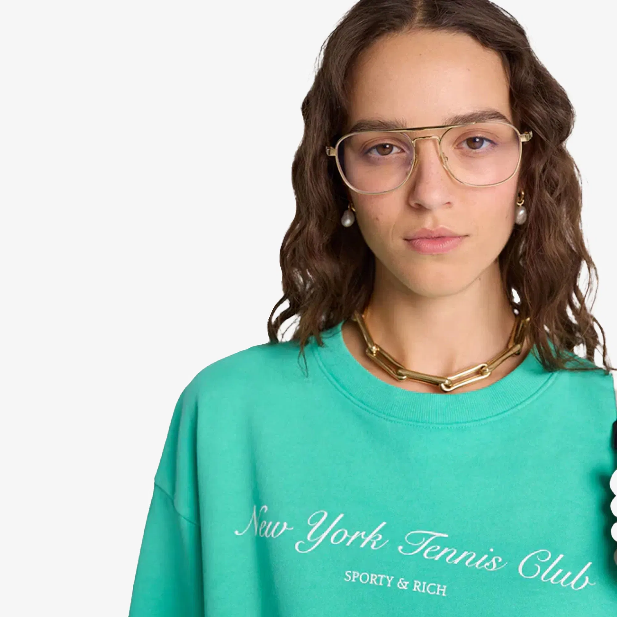 SPORTY & RICH NY TENNIS CLUB CROPPED CREW NECK CARIBBEAN { GREEN