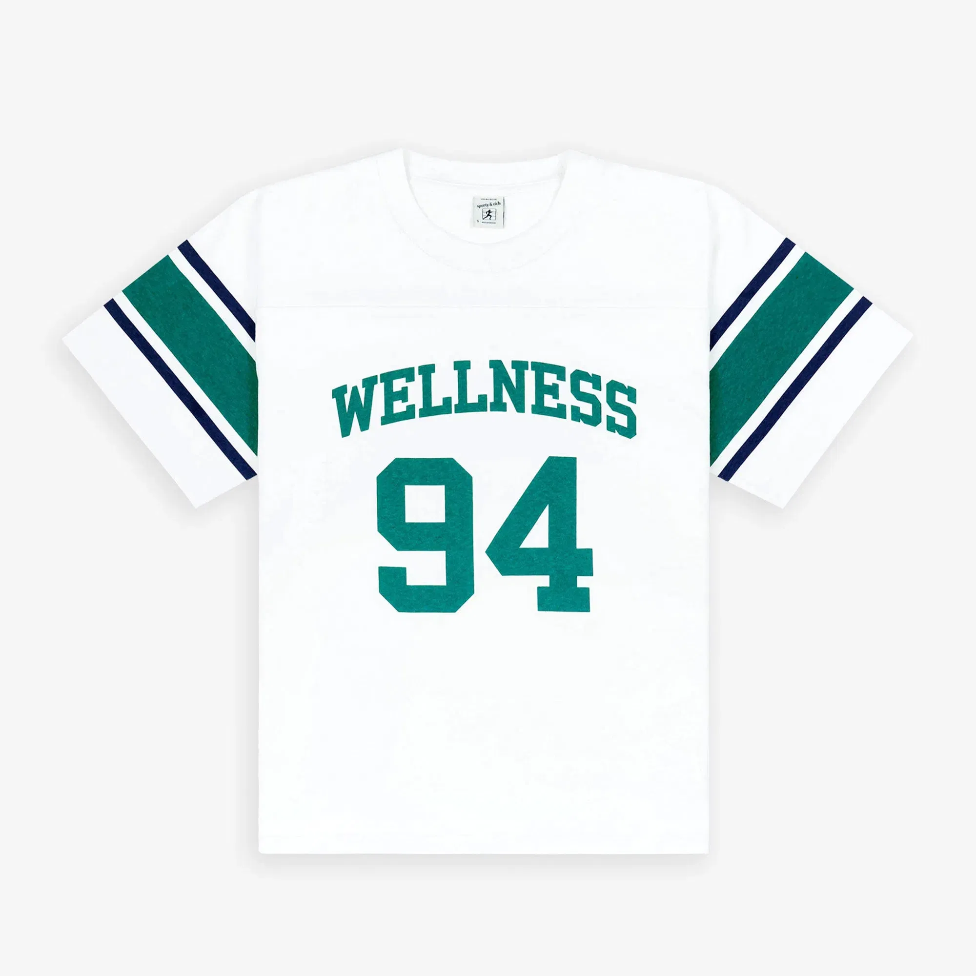 SPORTY & RICH WELLNESS 94 RUGBY T-Shirt { WHITE/ALPINE/NAVY