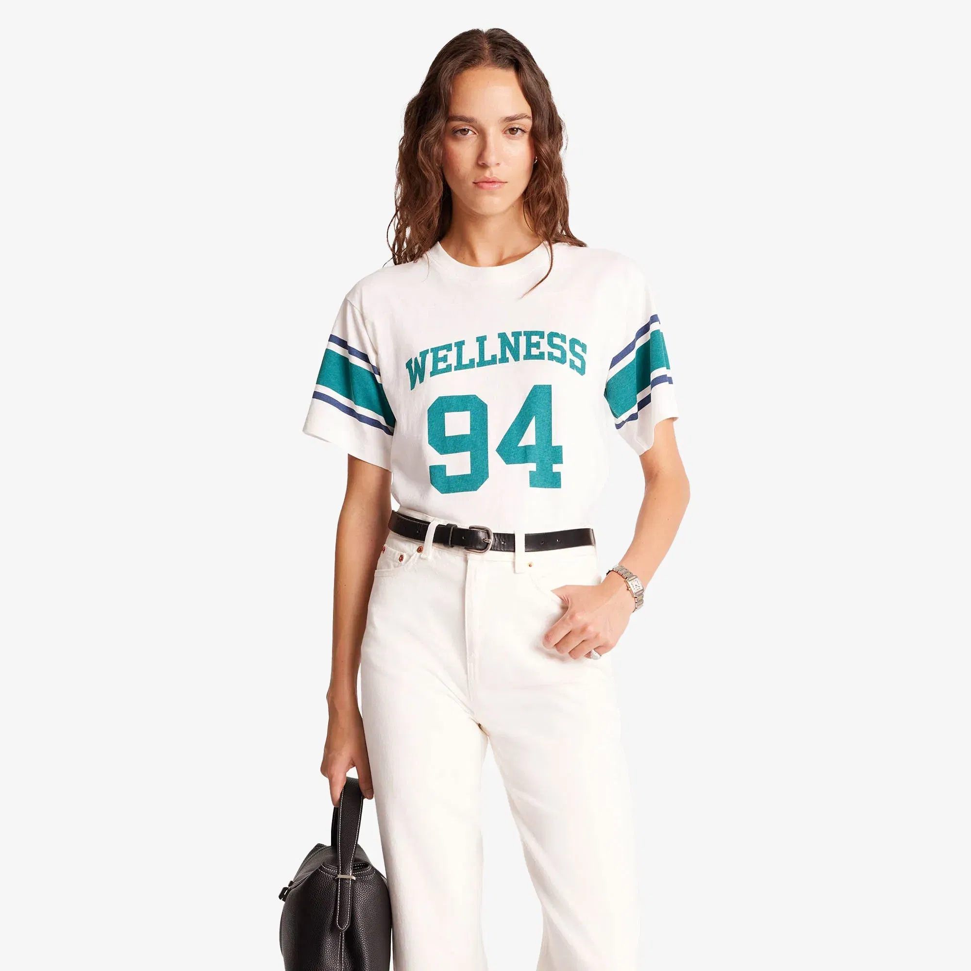 SPORTY & RICH WELLNESS 94 RUGBY T-Shirt { WHITE/ALPINE/NAVY