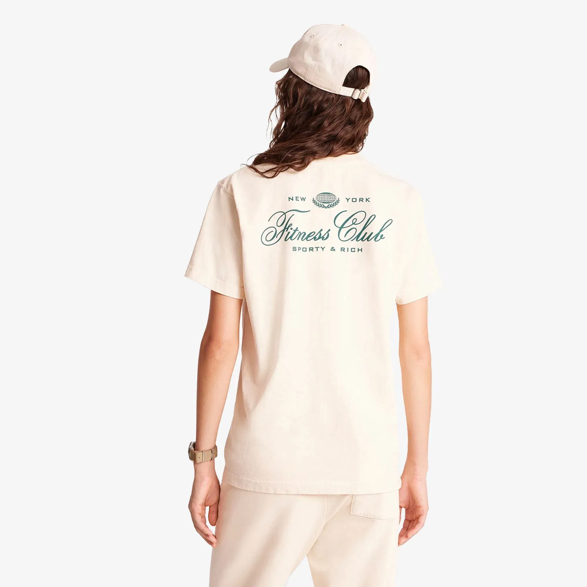 SPORTY & RICH FITNESS WORLD T-SHIRT { CREAM/ALPINE