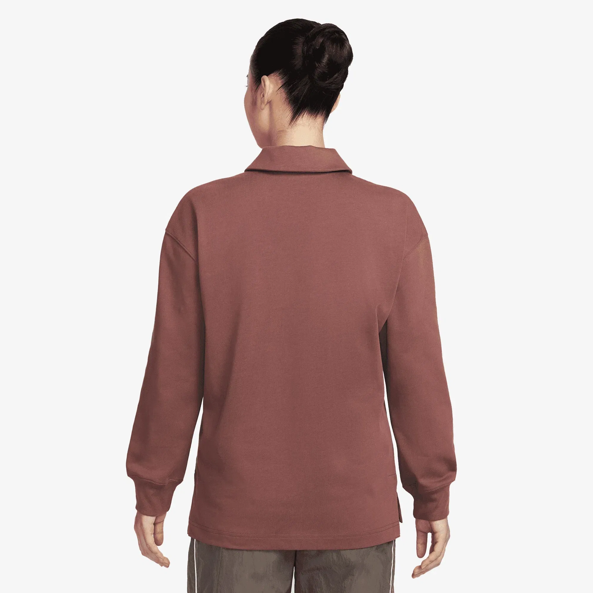 NIKE OVERSIZED LONG-SLEEVE POLO { RED SEPIA/SAIL