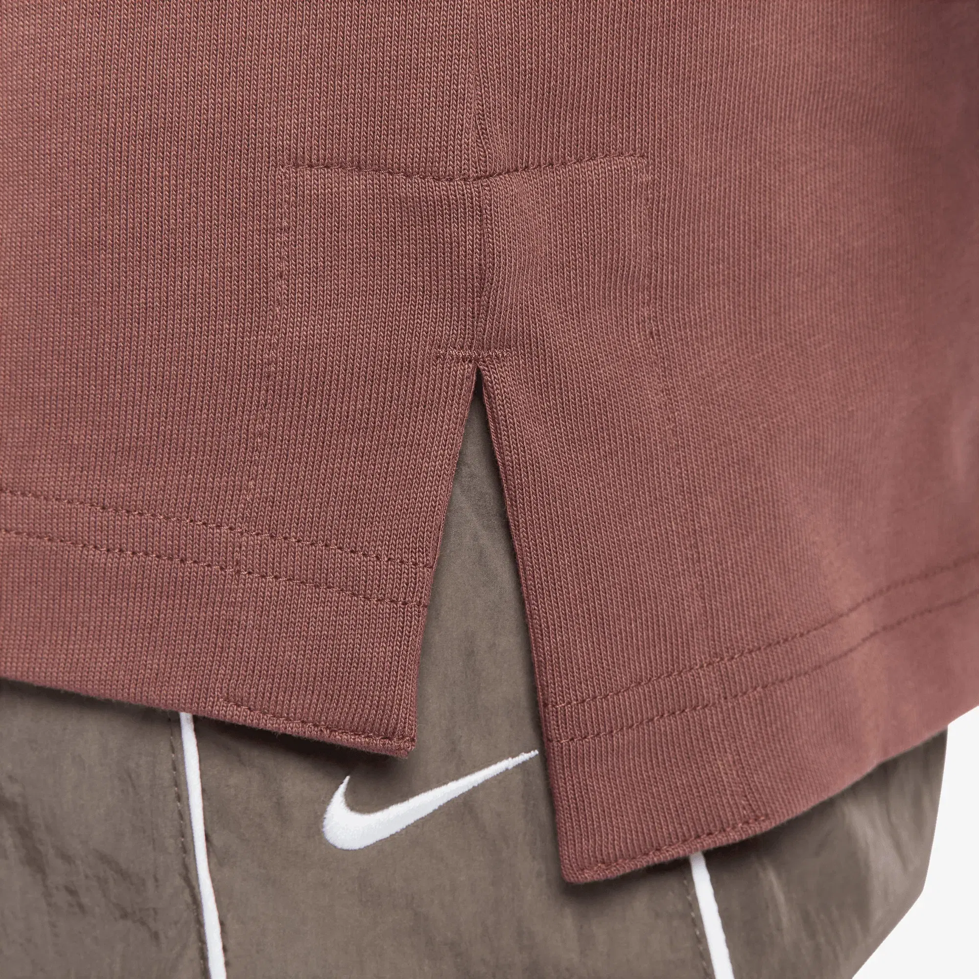 NIKE OVERSIZED LONG-SLEEVE POLO { RED SEPIA/SAIL