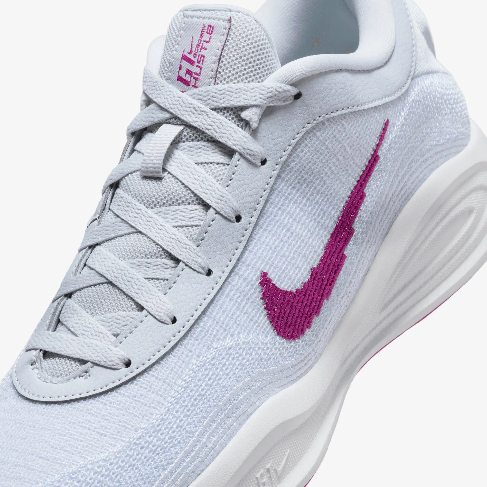 NIKE G.T. HUSTLE ACADEMY EP { PURE PLATINUM/HOT FUCHSIA-WHITE