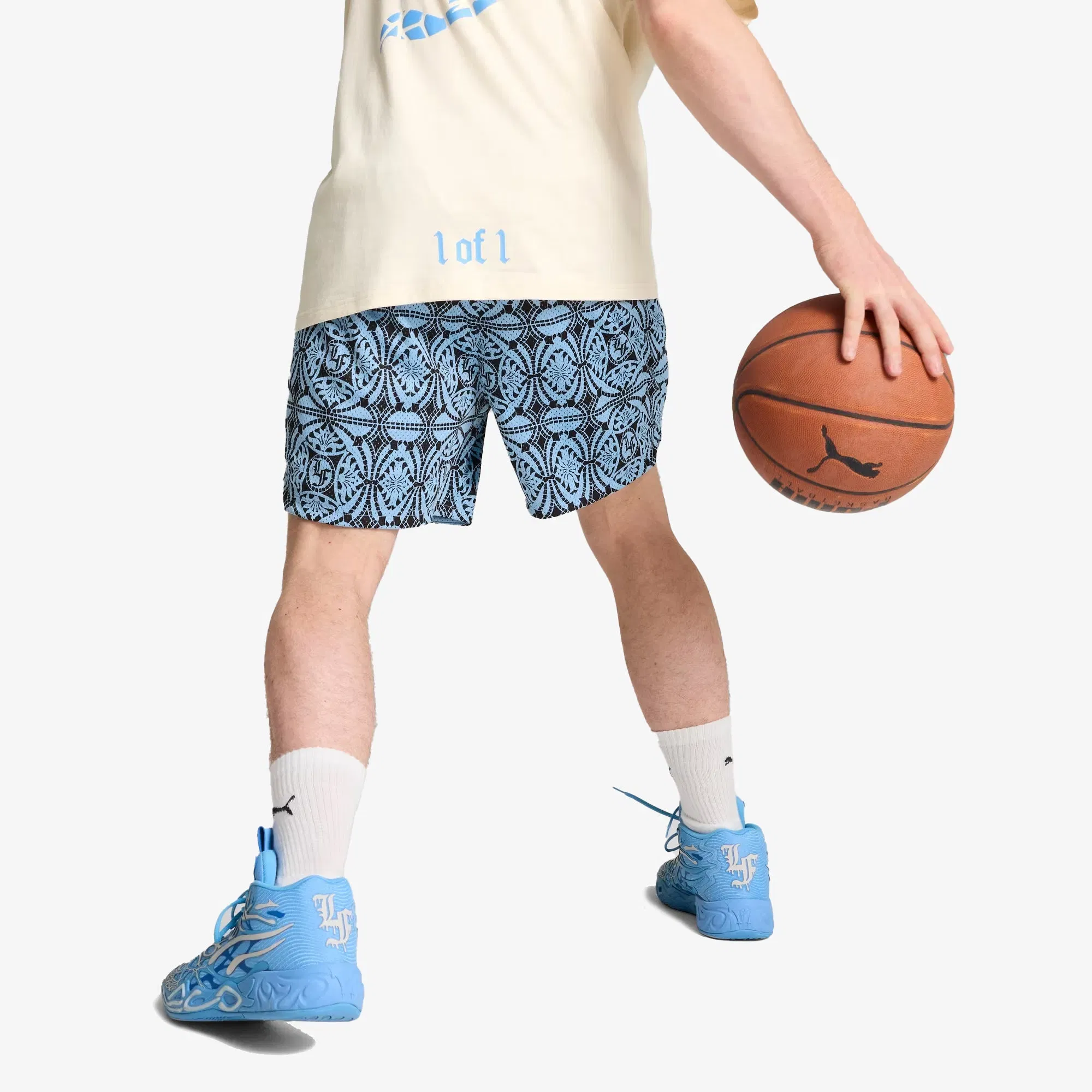 PUMA HOOPS X LF MOSIAC SHORTS { TEAM LIGHT BLUE
