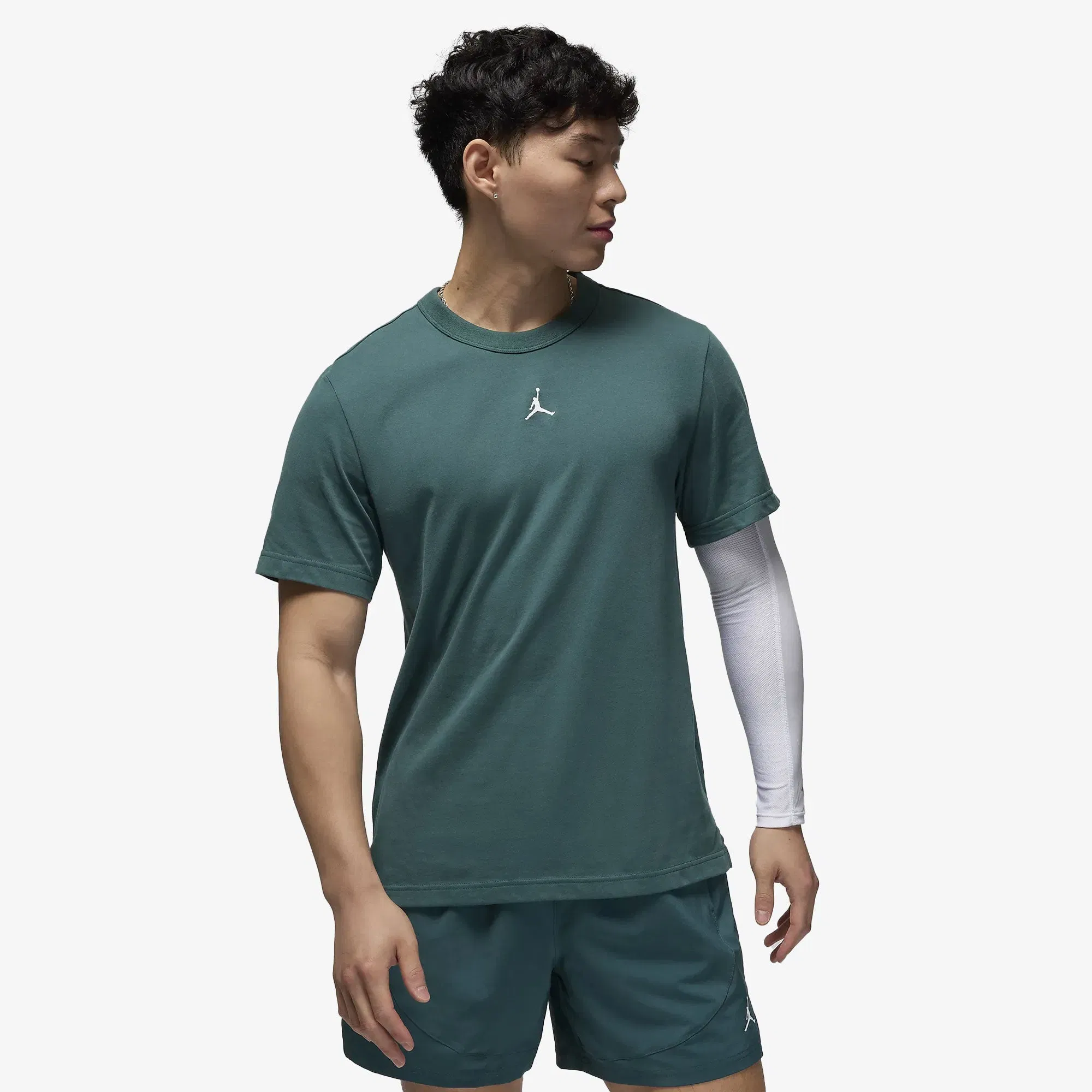 JORDAN SPORT DRI-FIT SHORT-SLEEVE TOP { OXIDIZED GREEN/WHITE