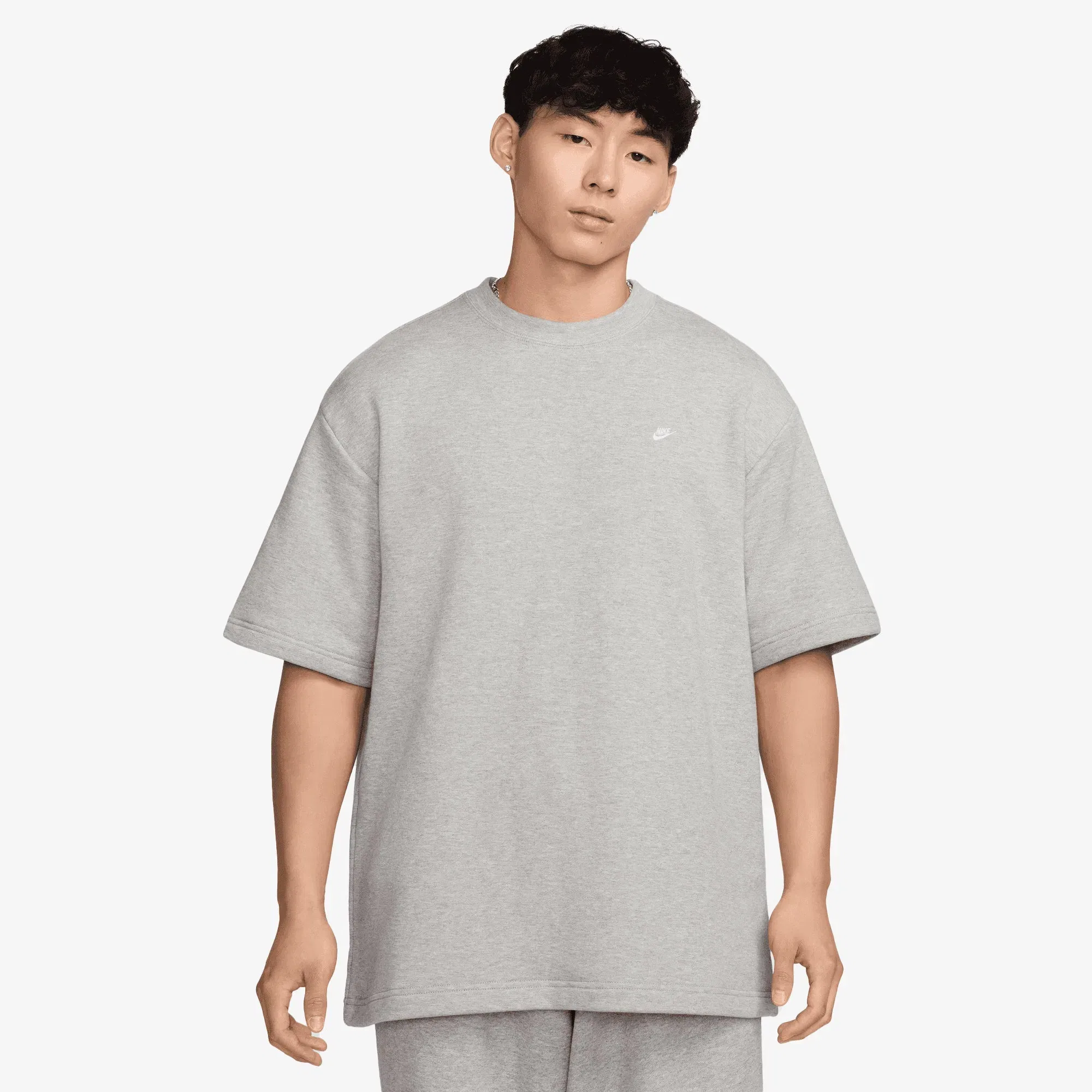 NIKE SPORTSWEAR FRENCH TERRY SHORT-SLEEVE TOP { DK GREY HEATHER/WHITE