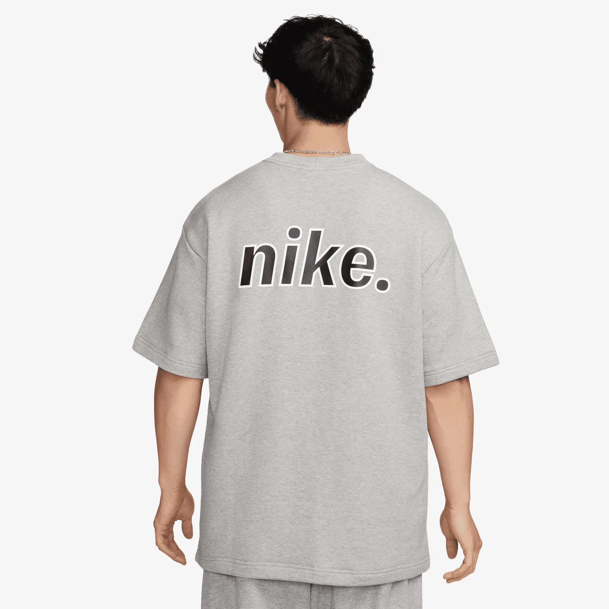 NIKE SPORTSWEAR FRENCH TERRY SHORT-SLEEVE TOP { DK GREY HEATHER/WHITE