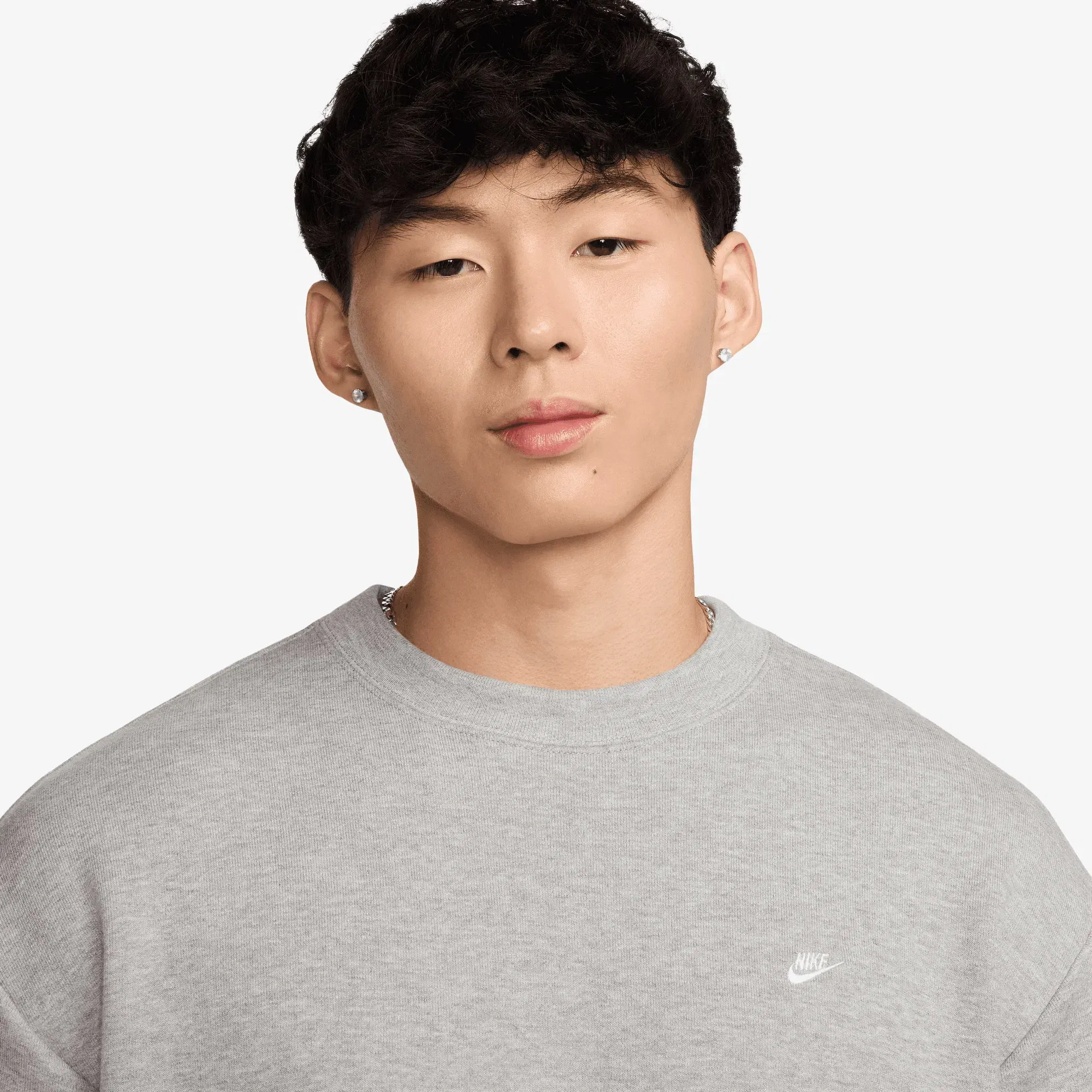 NIKE SPORTSWEAR FRENCH TERRY SHORT-SLEEVE TOP { DK GREY HEATHER/WHITE