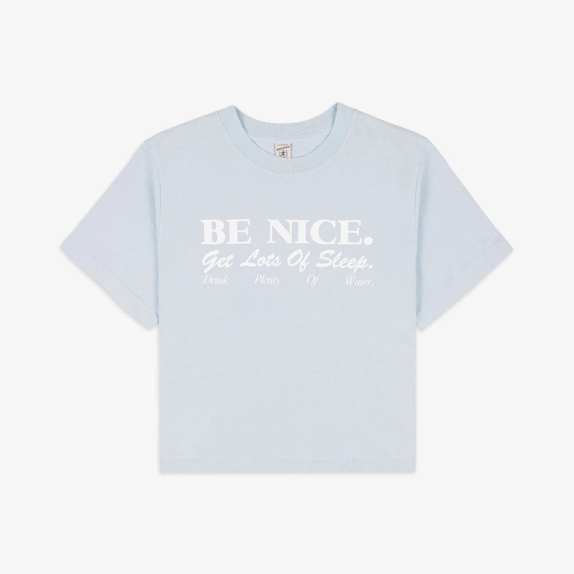 SPORTY & RICH BE NICE CROPPED T-SHIRT { BABY BLUE/WHITE