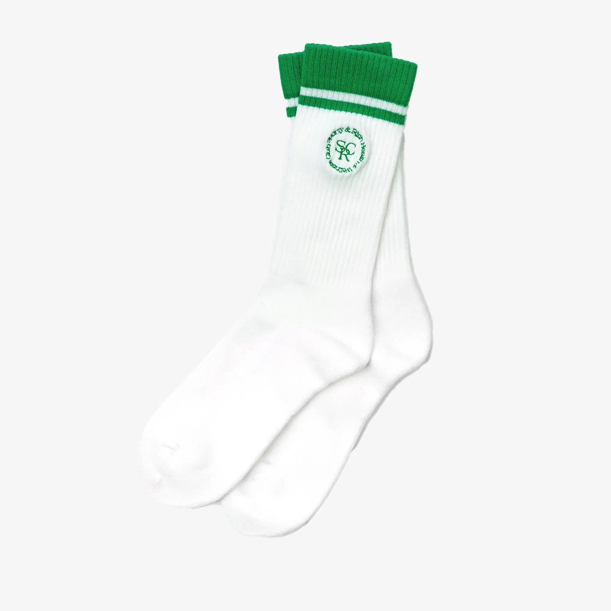 SPORTY & RICH SRHWC EMBROIDERED SOCKS { WHITE/VERDE