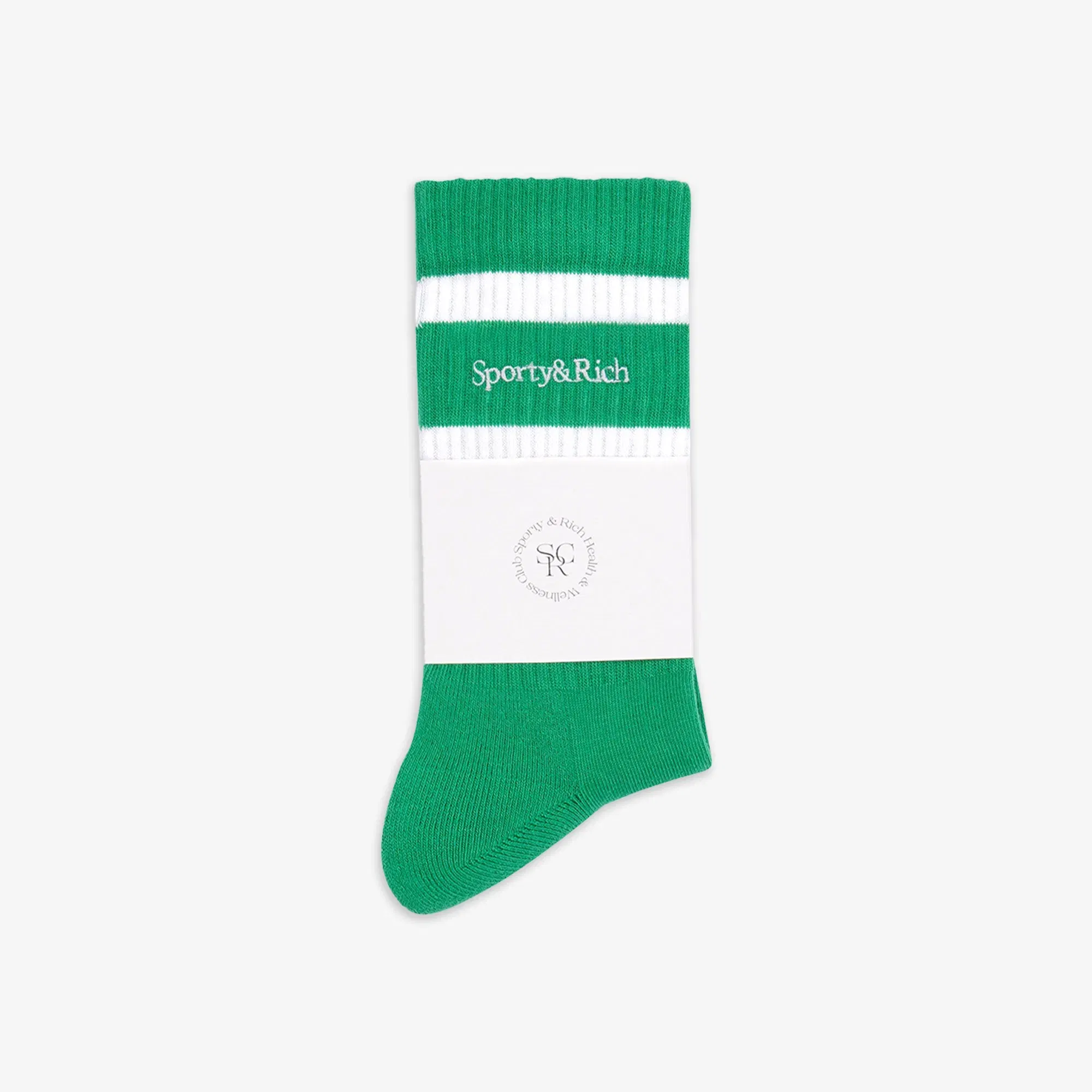 SPORTY & RICH SERIF LOGO SOCKS { VERDE/WHITE