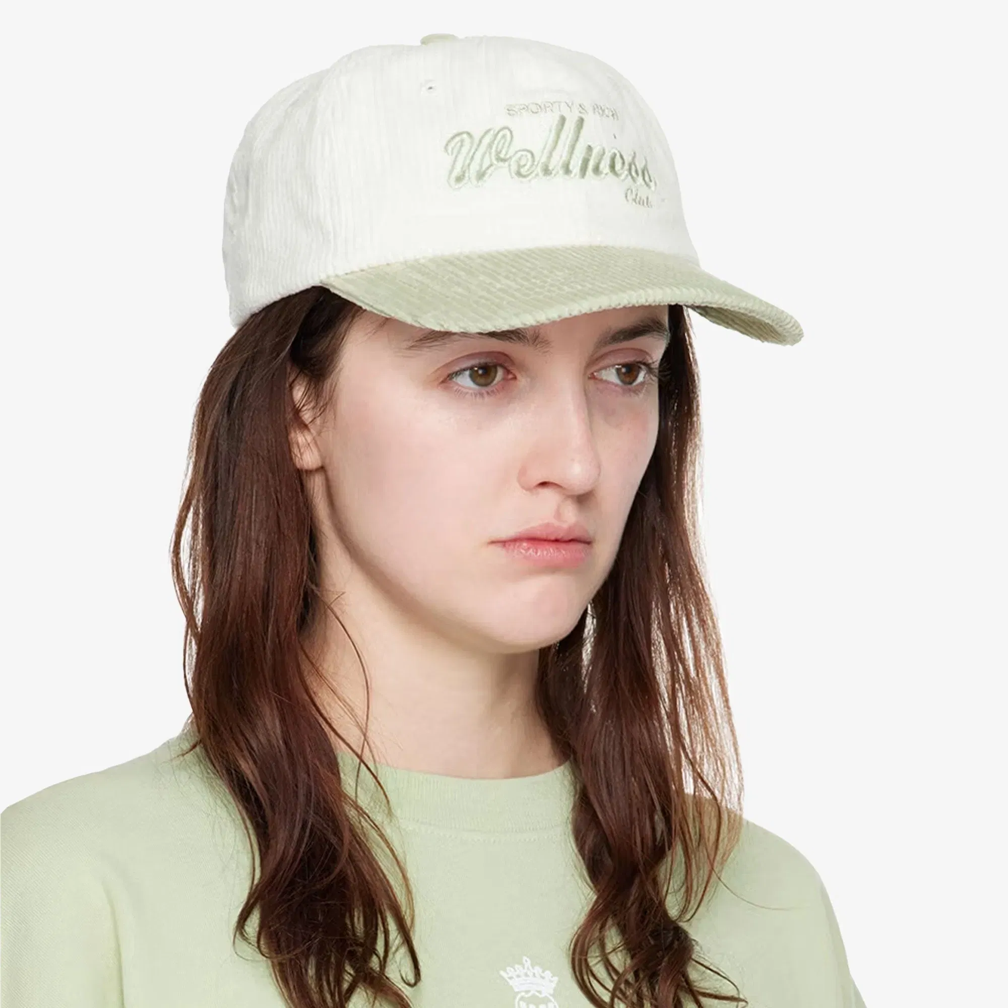 SPORTY & RICH DRAFT CORDUROY HAT { WHITE/SAGE