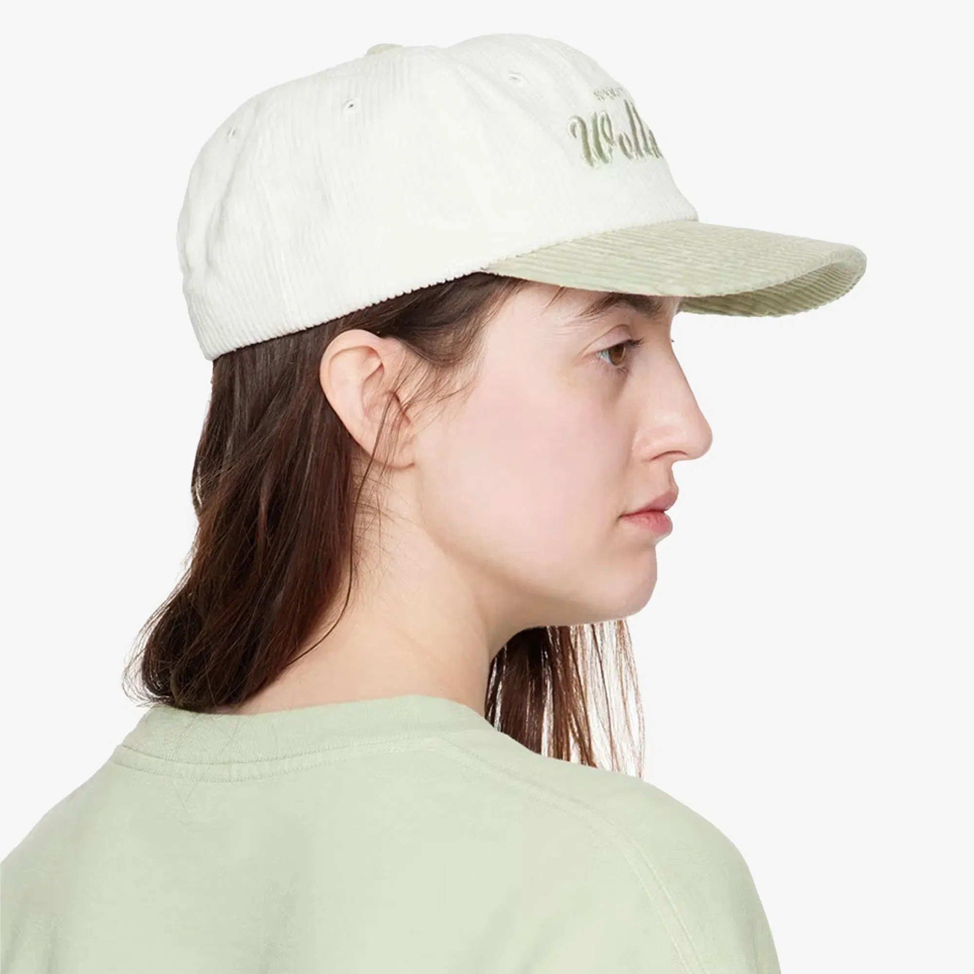 SPORTY & RICH DRAFT CORDUROY HAT { WHITE/SAGE
