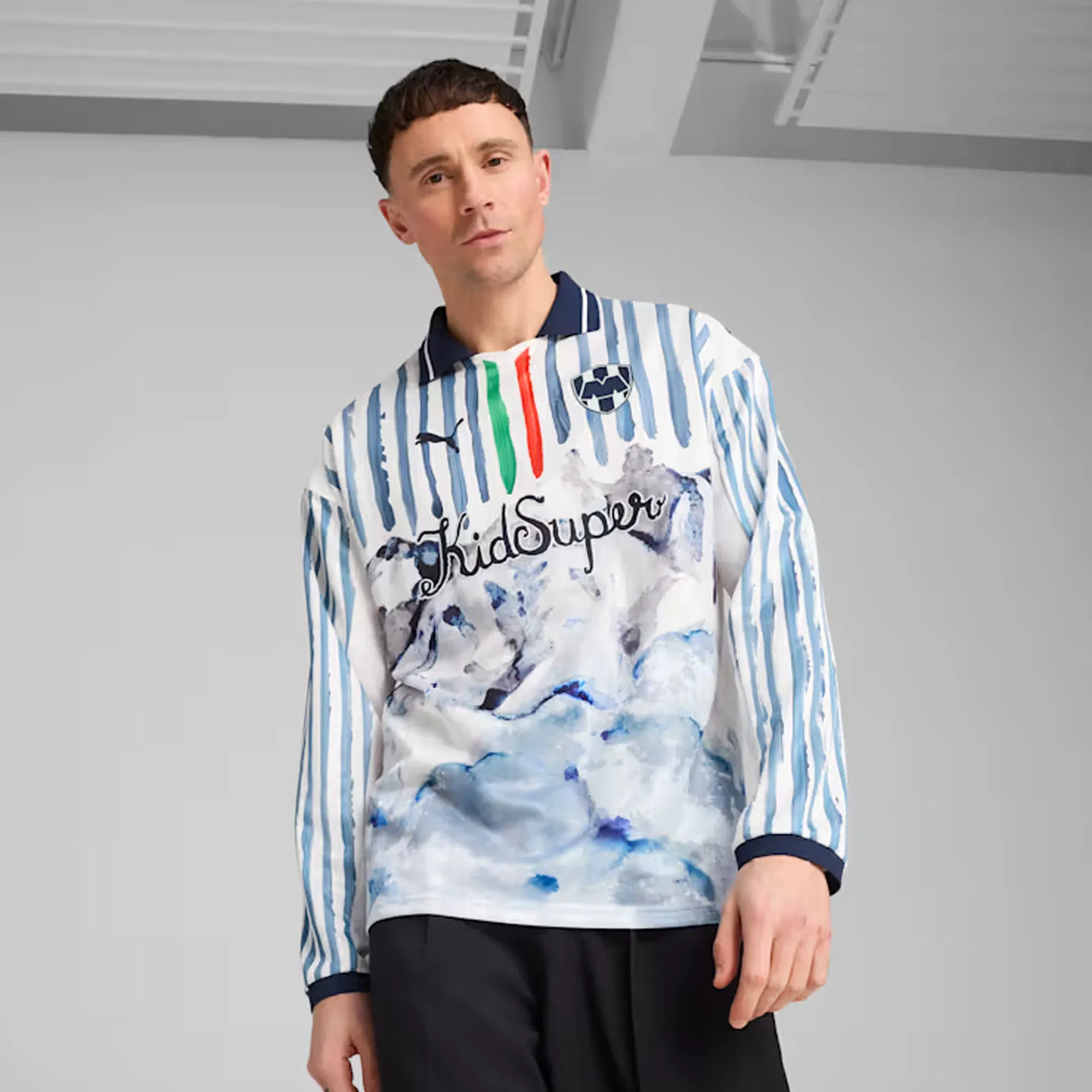 PUMA x KIDSUPER MTY JACQUARD RETRO SHIRT { WHITE/DEEP NAVY