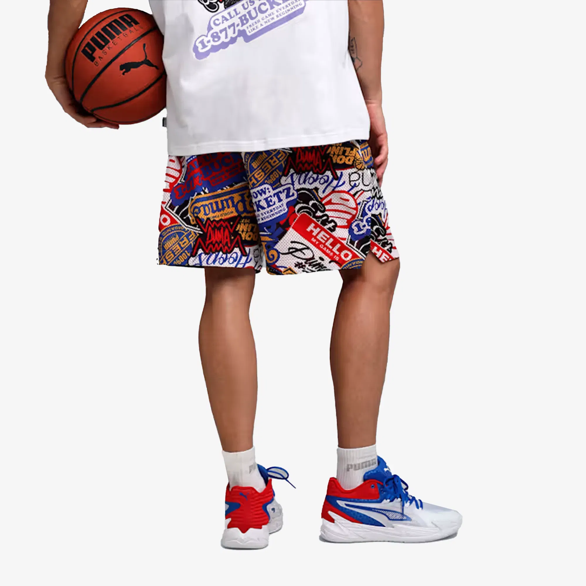 PUMA HOOPERS HOTLINE PRINTED 7" BASKETBALL SHORTS { MULTI