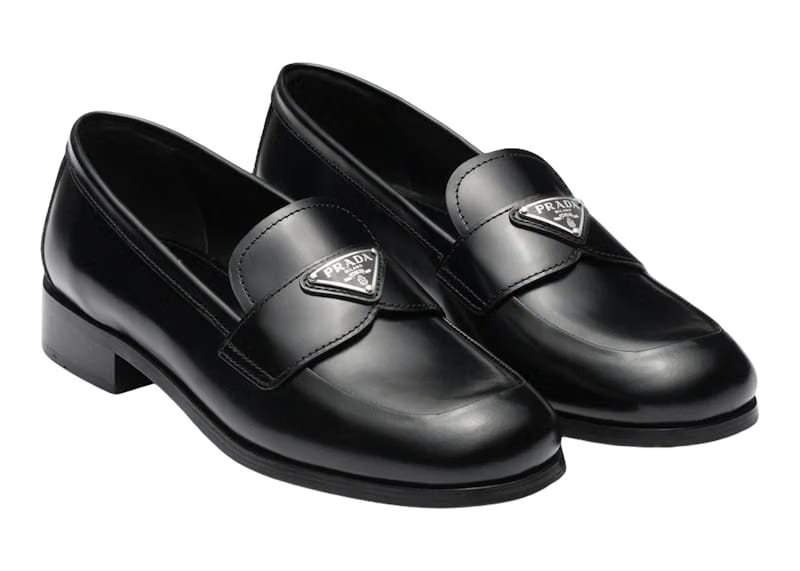 Prada 25mm Penny Loafer Black Brushed Leather