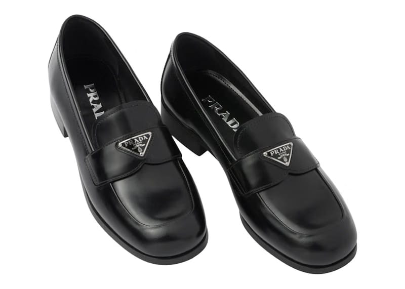 Prada 25mm Penny Loafer Black Brushed Leather