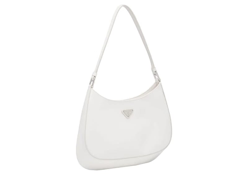 Prada Cleo Brushed Leather Shoulder Bag White