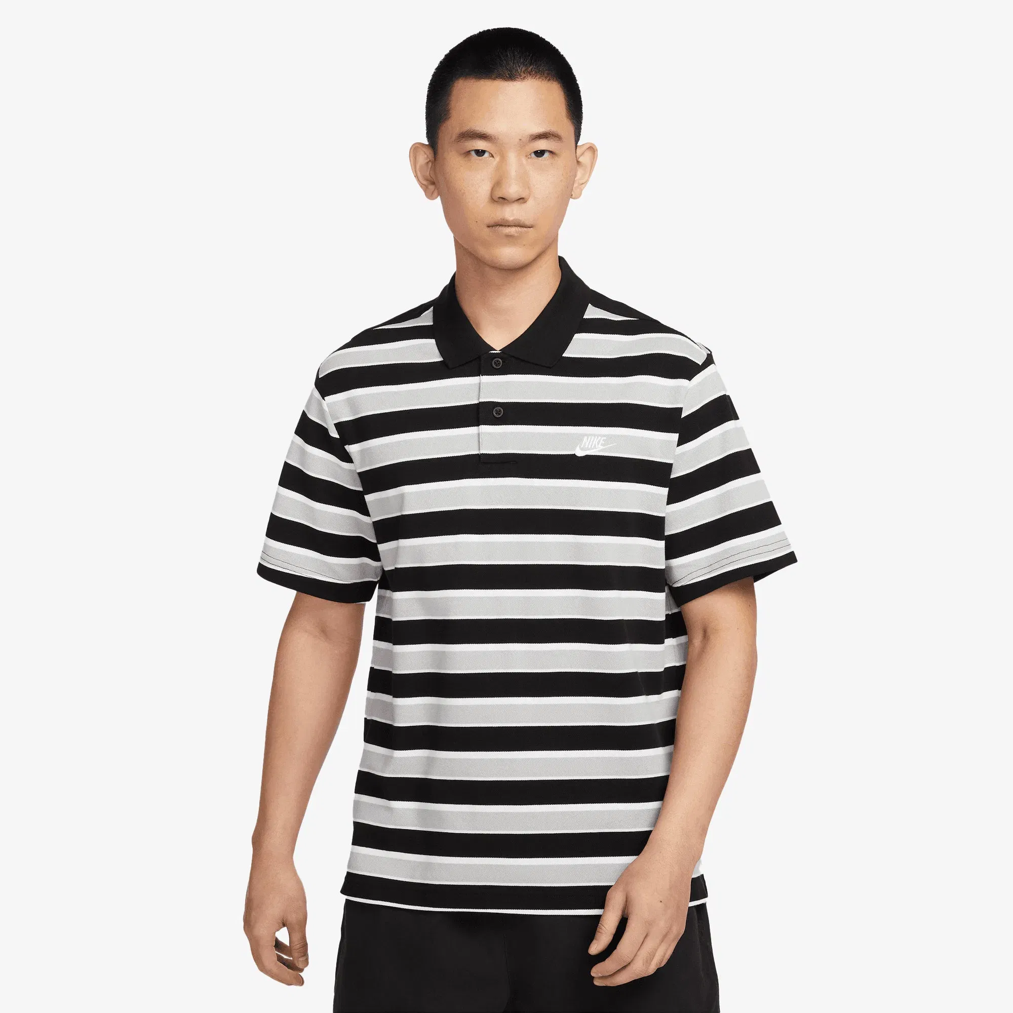 NIKE CLUB STRIPED POLO T-SHIRT { BLACK/WHITE