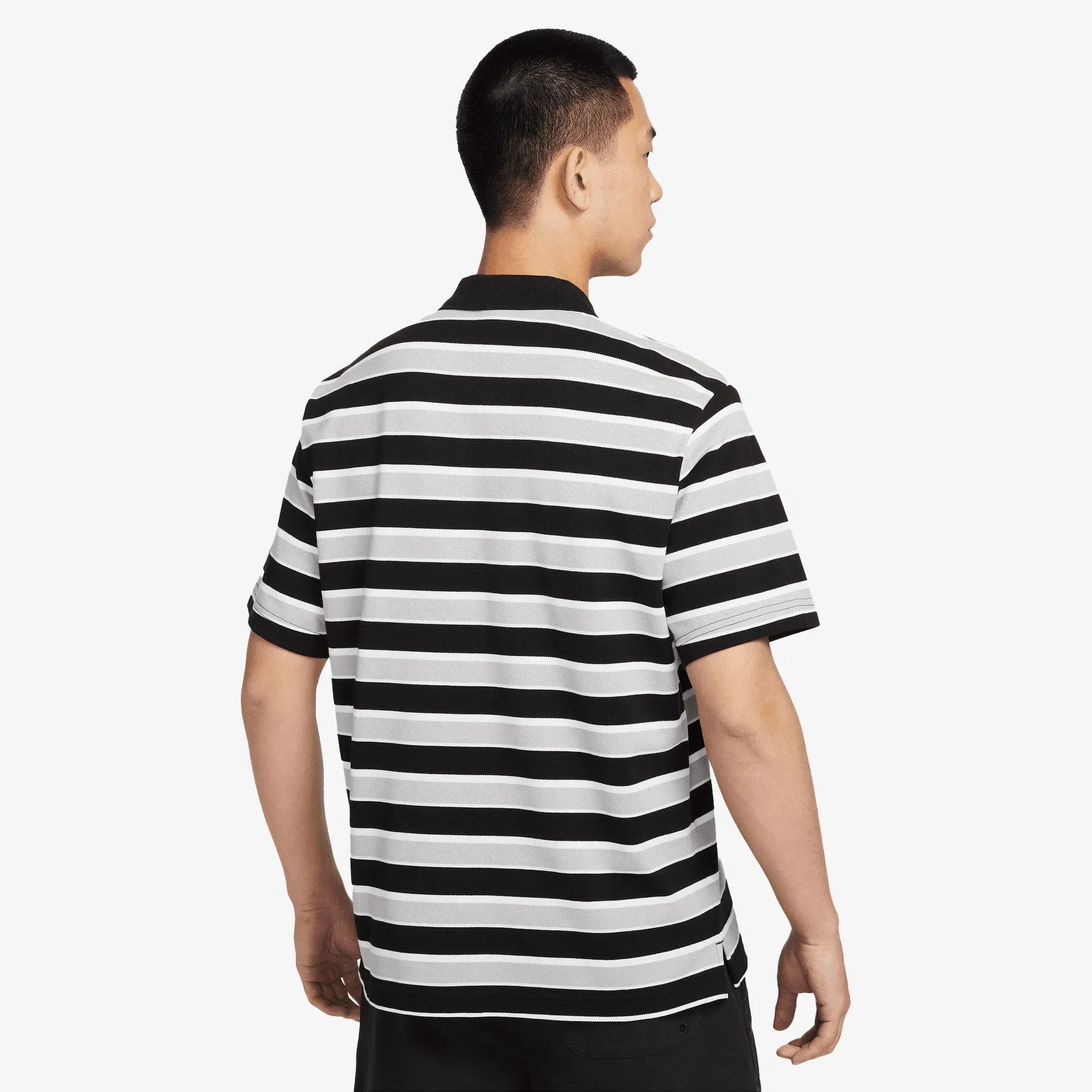 NIKE CLUB STRIPED POLO T-SHIRT { BLACK/WHITE