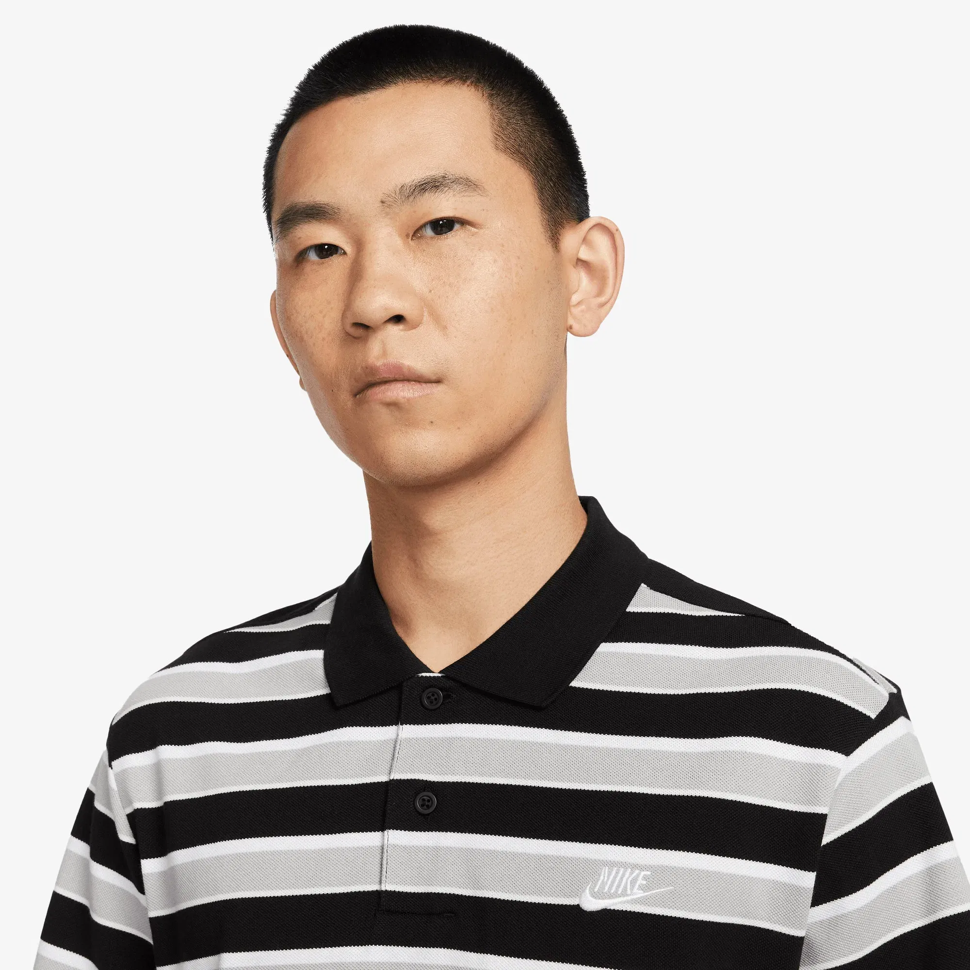 NIKE CLUB STRIPED POLO T-SHIRT { BLACK/WHITE