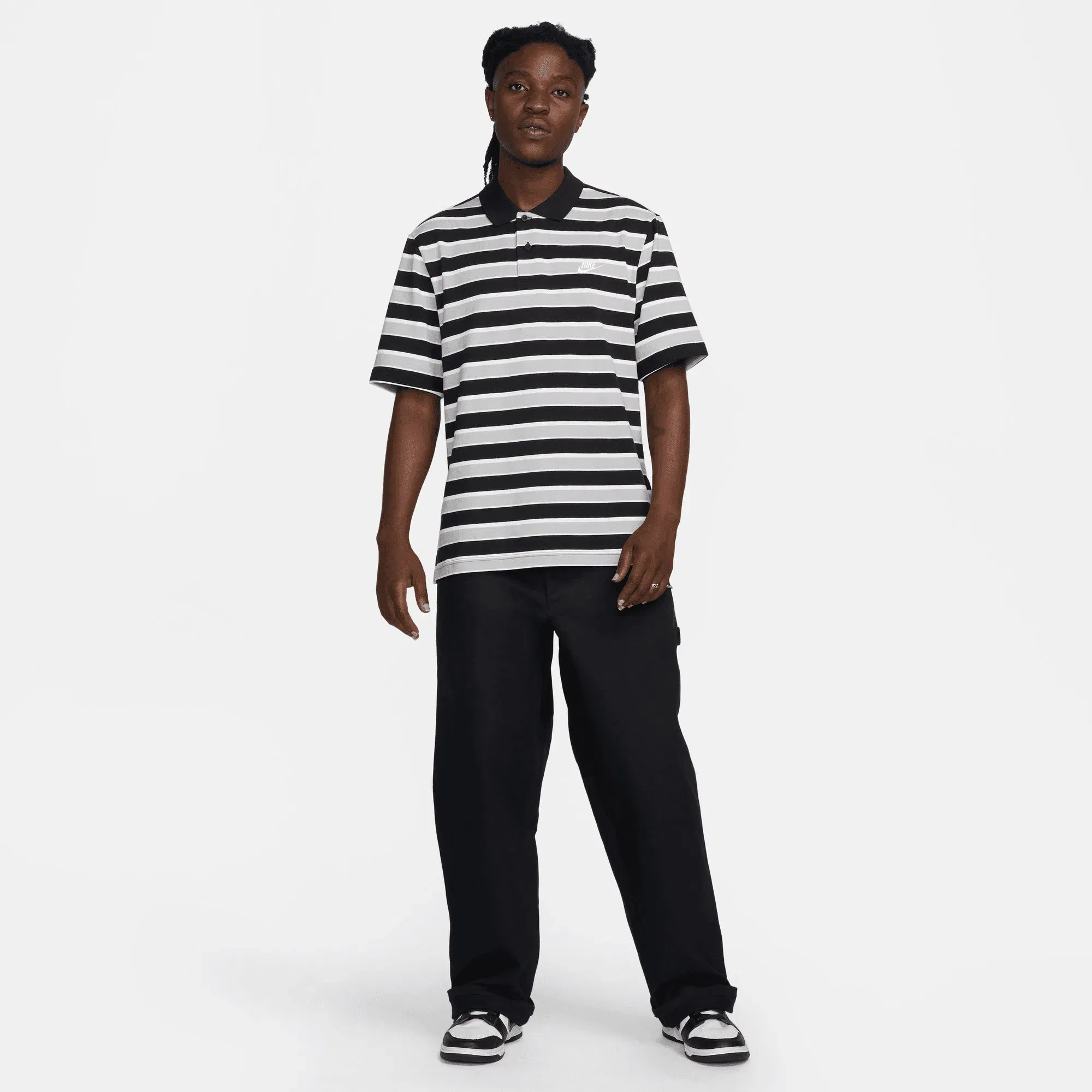 NIKE CLUB STRIPED POLO T-SHIRT { BLACK/WHITE