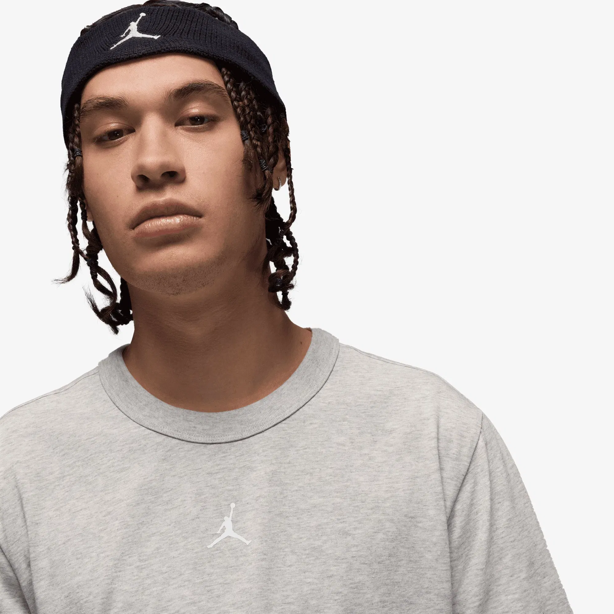 Jordan DRI FIT SHORT-SLEEVE TOP { GREY HEATHER/WHITE