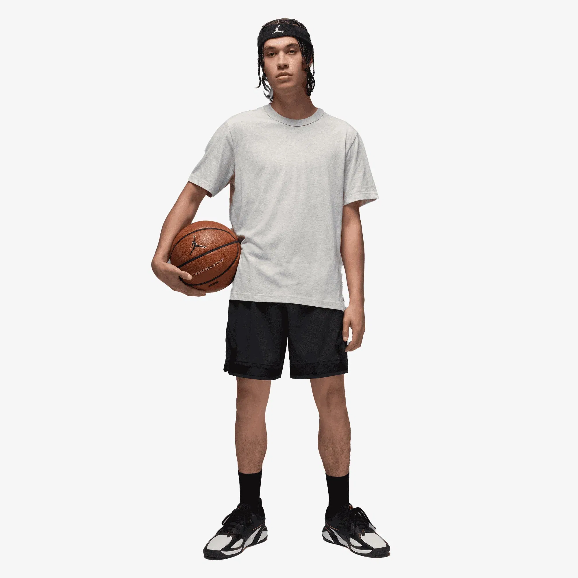 Jordan DRI FIT SHORT-SLEEVE TOP { GREY HEATHER/WHITE