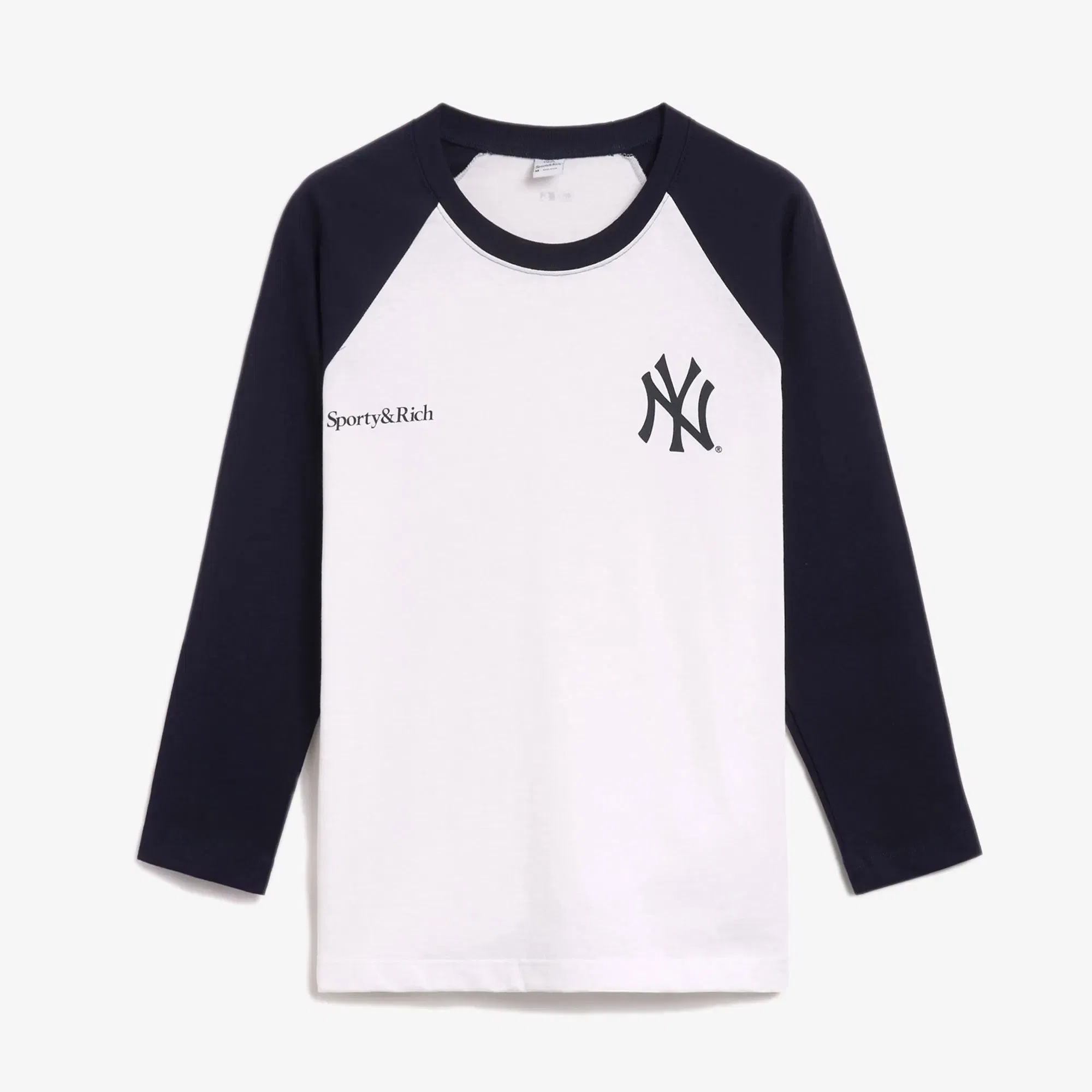 SPORTY & RICH YANKEES SERIF BASEBALL T-SHIRT { WHITE/NAVY