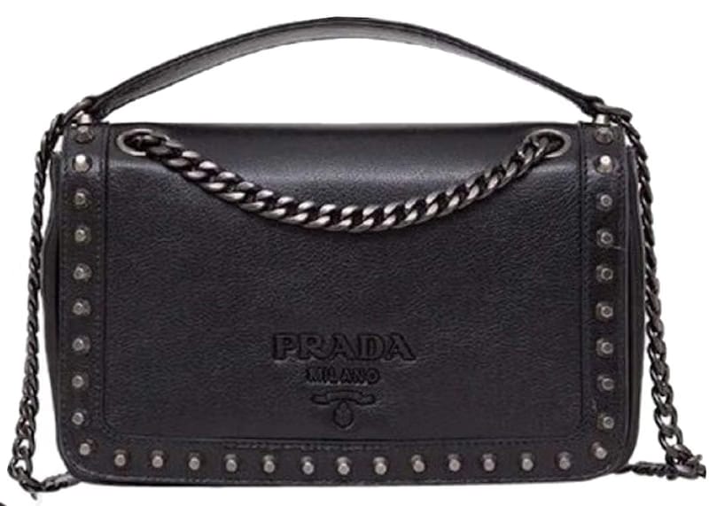 Prada Pattina Glace Studded Bag Black