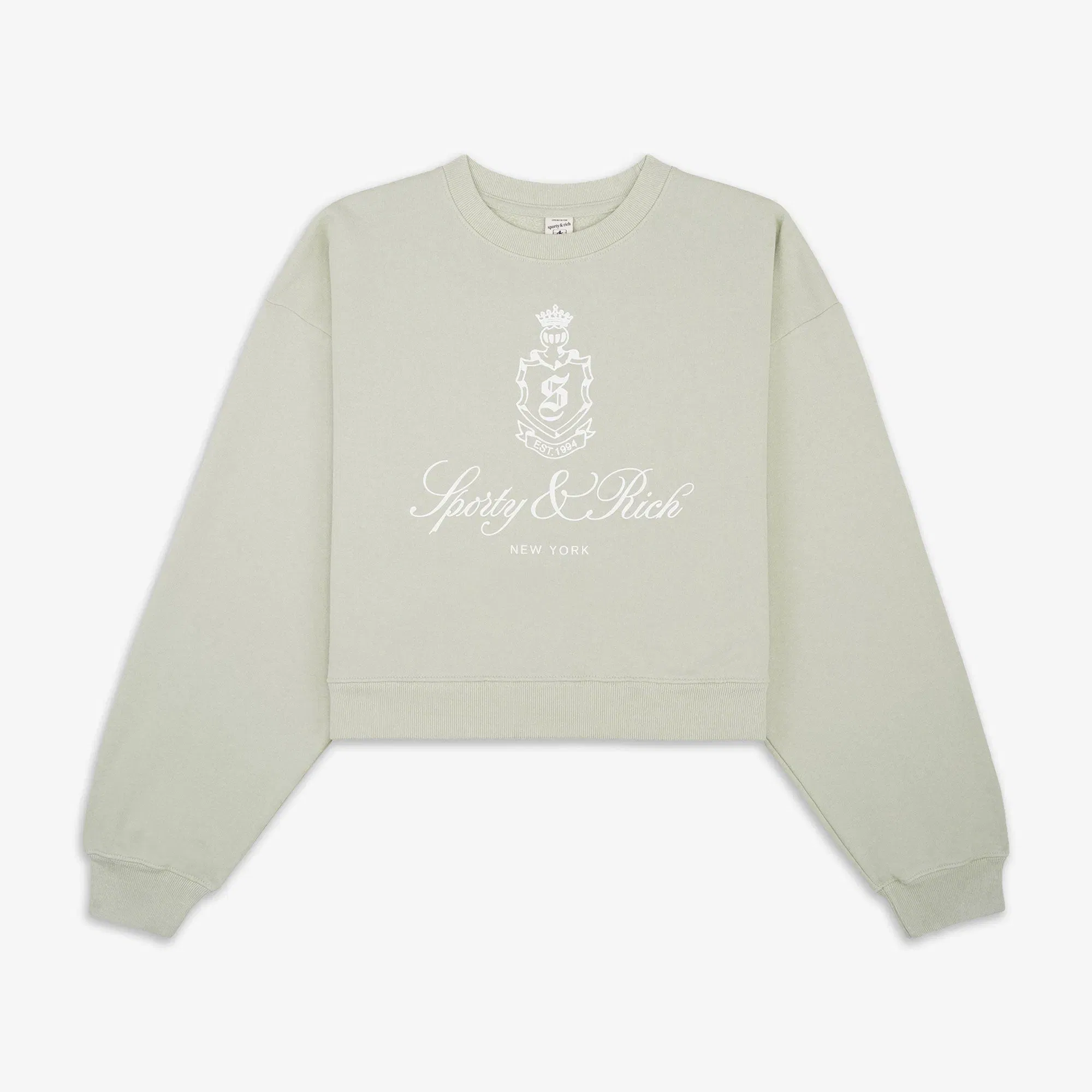 SPORTY & RICH VENDOME CROPPED CREWNECK { SAGE/WHITE