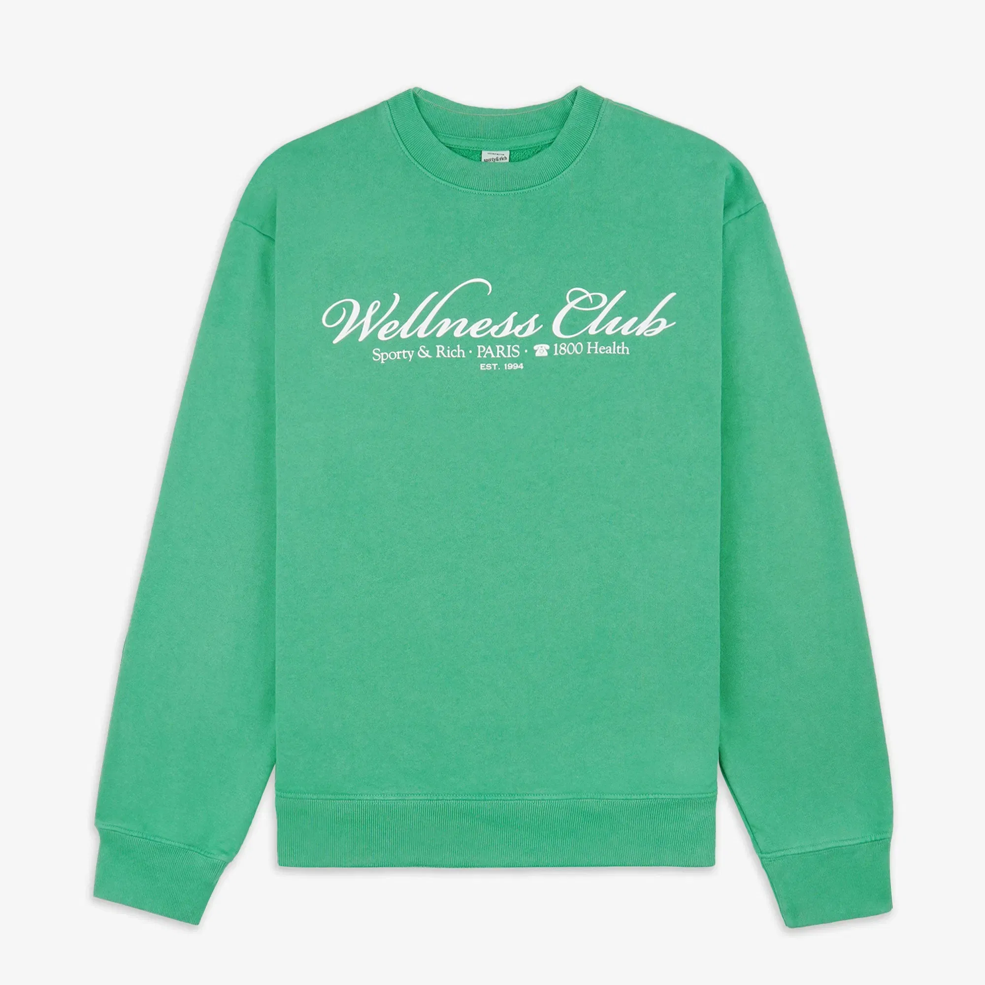 SPORTY & RICH 1800 HEALTH CREWNECK { VERDE/WHITE