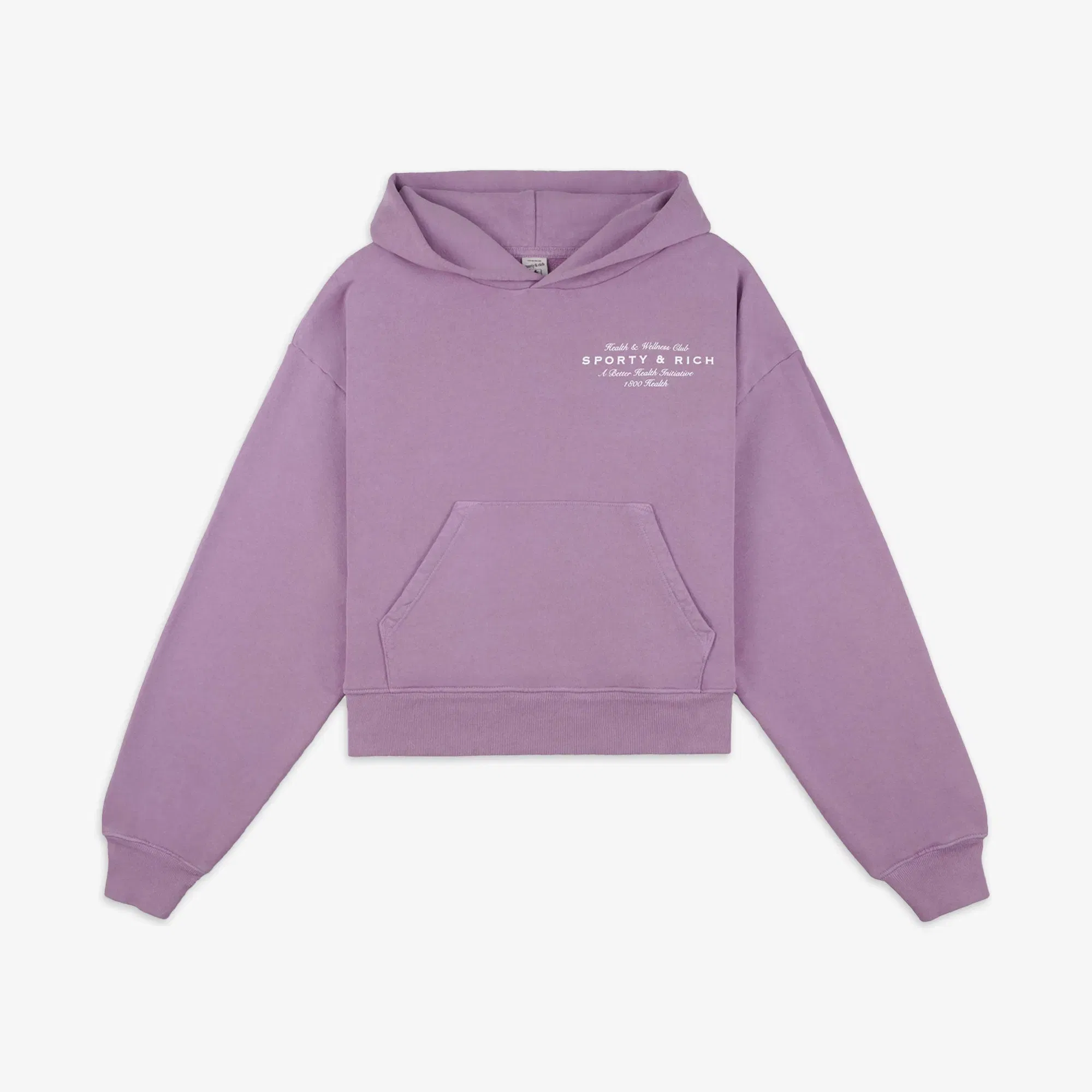 SPORTY & RICH HEALTH INITIATIVE CROPPED HOODIE { SOFT LAVENDER/WHITE