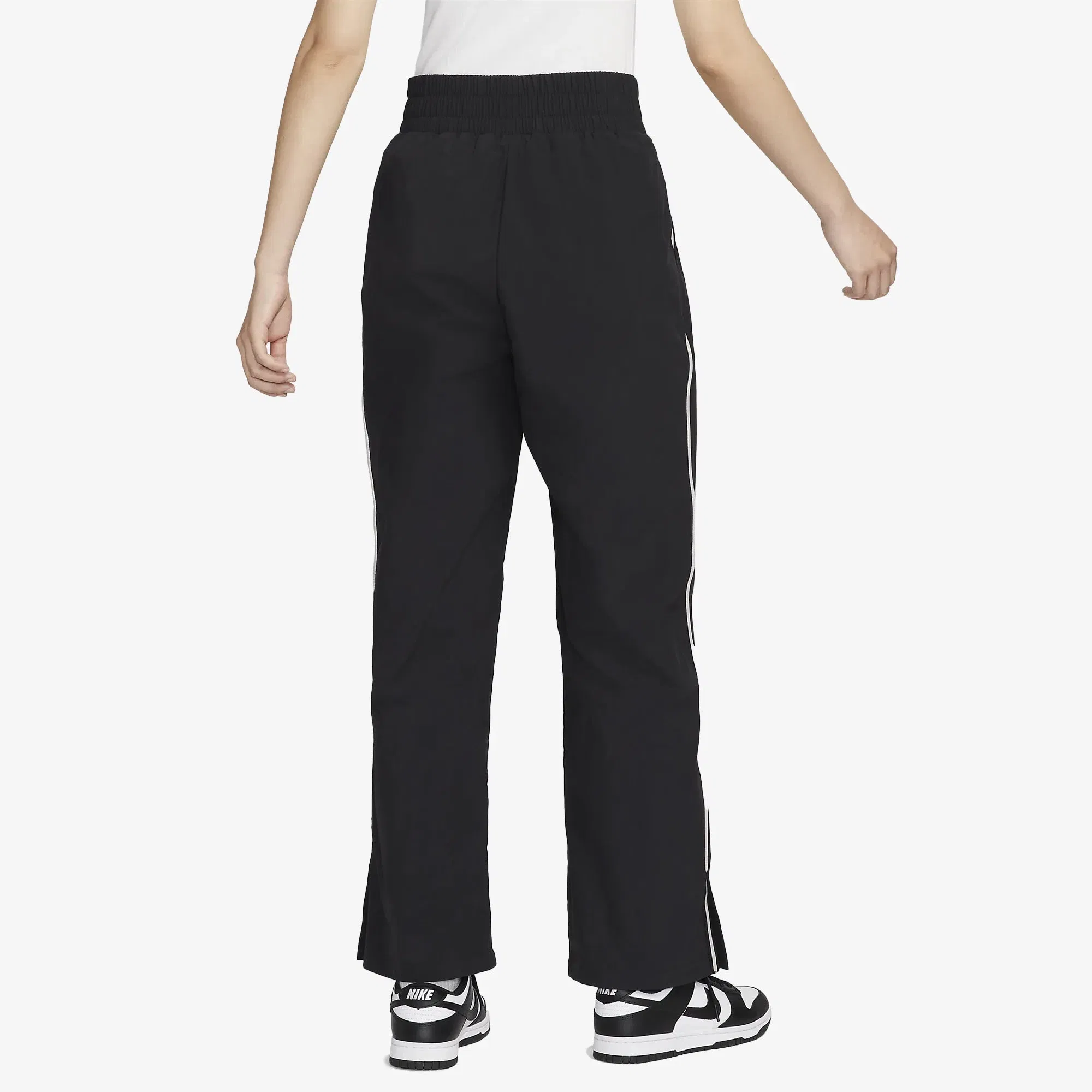 NIKE MID-RISE REPEL ASYMMETRICAL-WAIST TROUSERS { BLACK/LT IRON ORE/WHITE