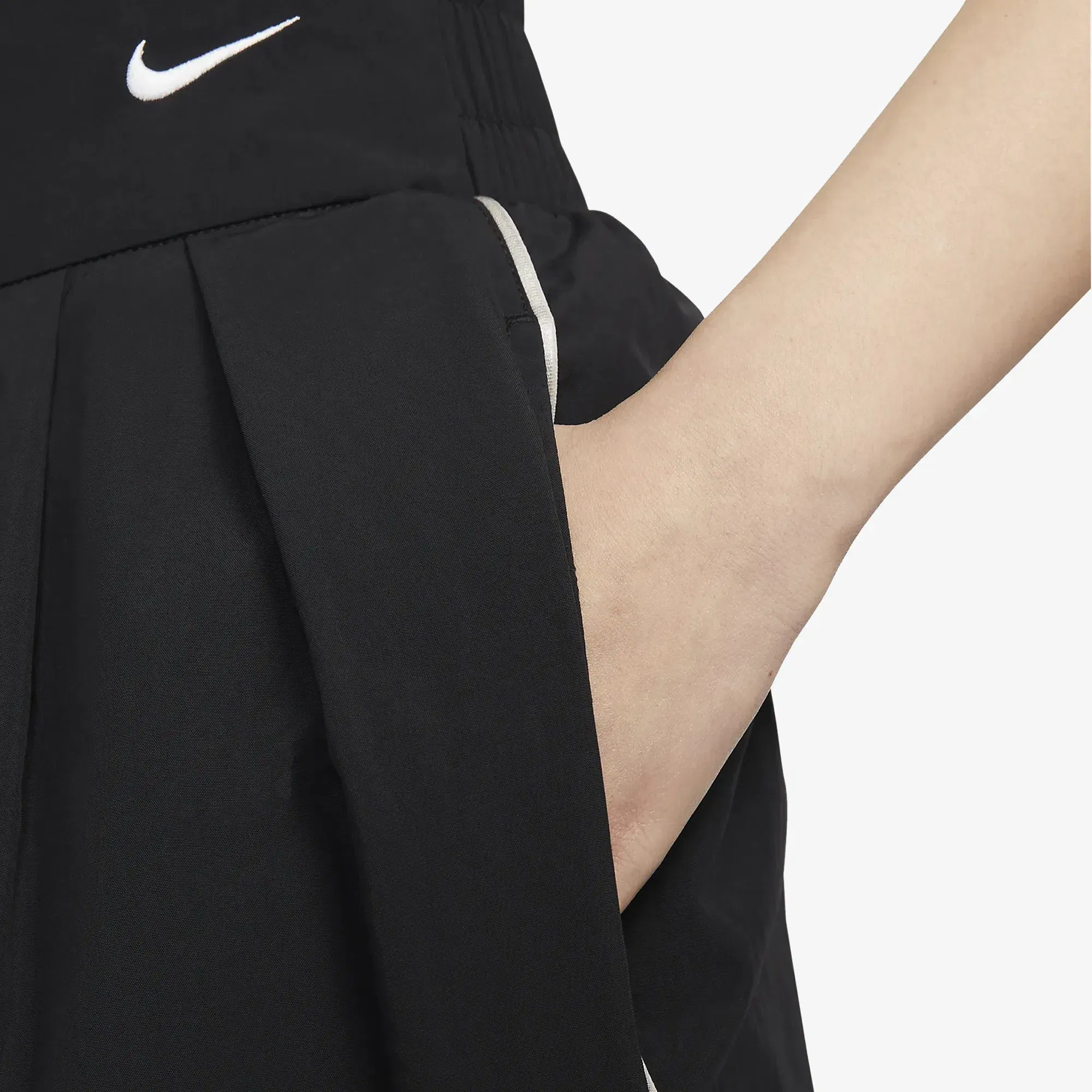 NIKE MID-RISE REPEL ASYMMETRICAL-WAIST TROUSERS { BLACK/LT IRON ORE/WHITE