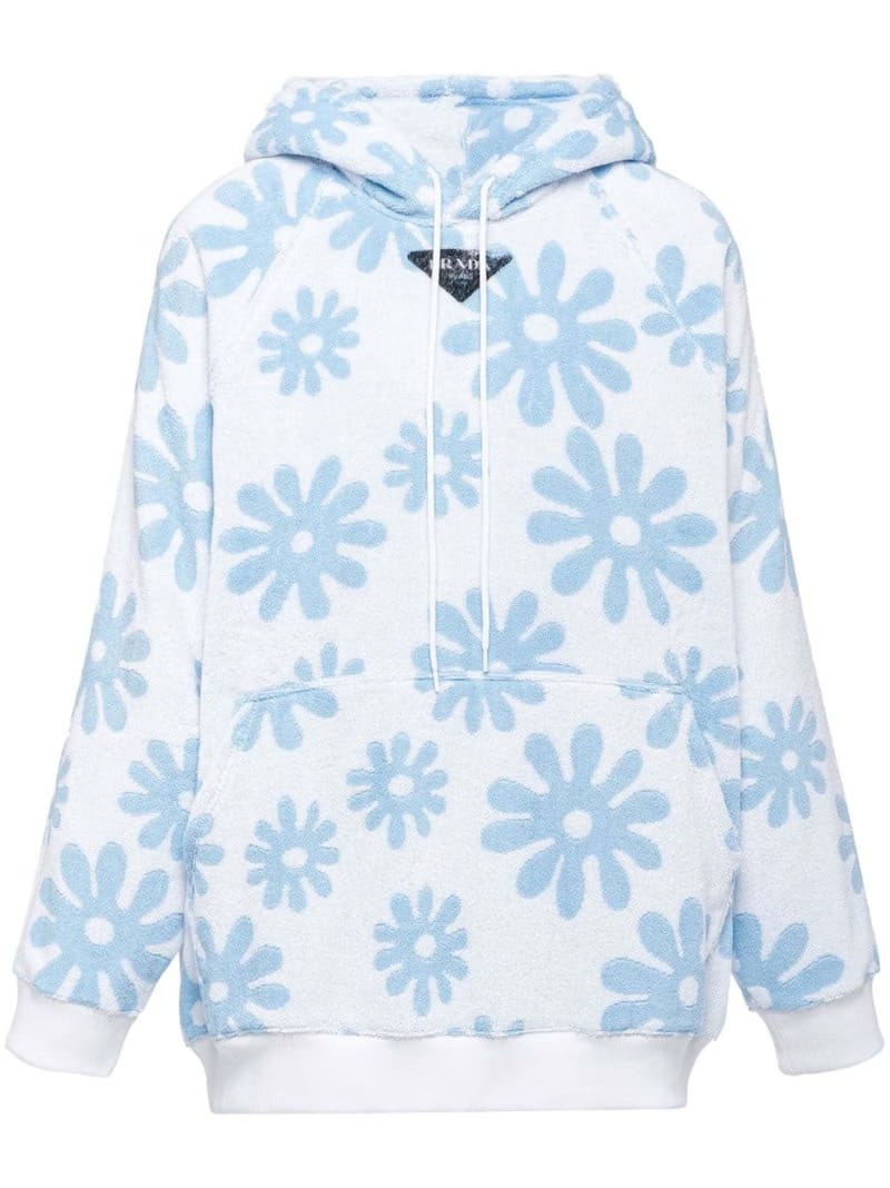 Prada Floral Print Hoodie Blue