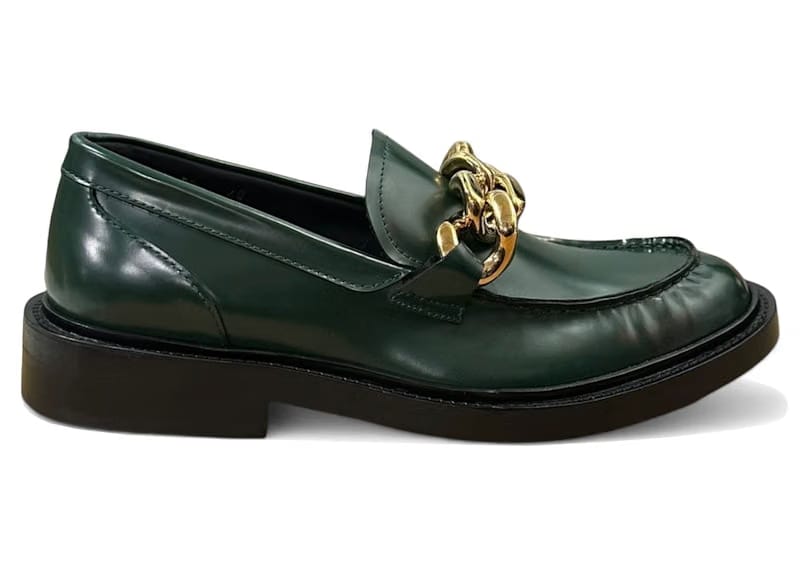 Versace Chain Leather Loafers Green