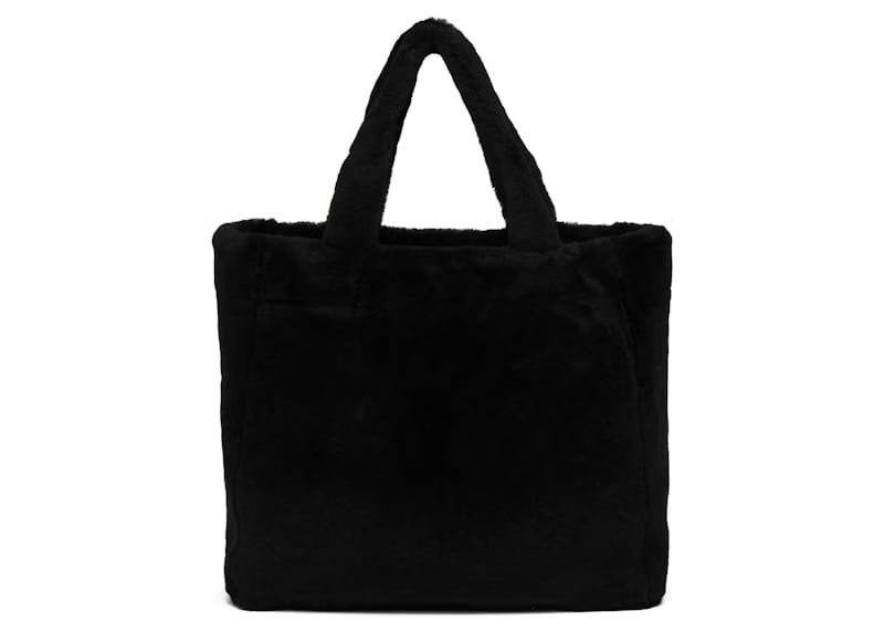 Prada Shearling Tote Bag Intarsia Logo Black/White