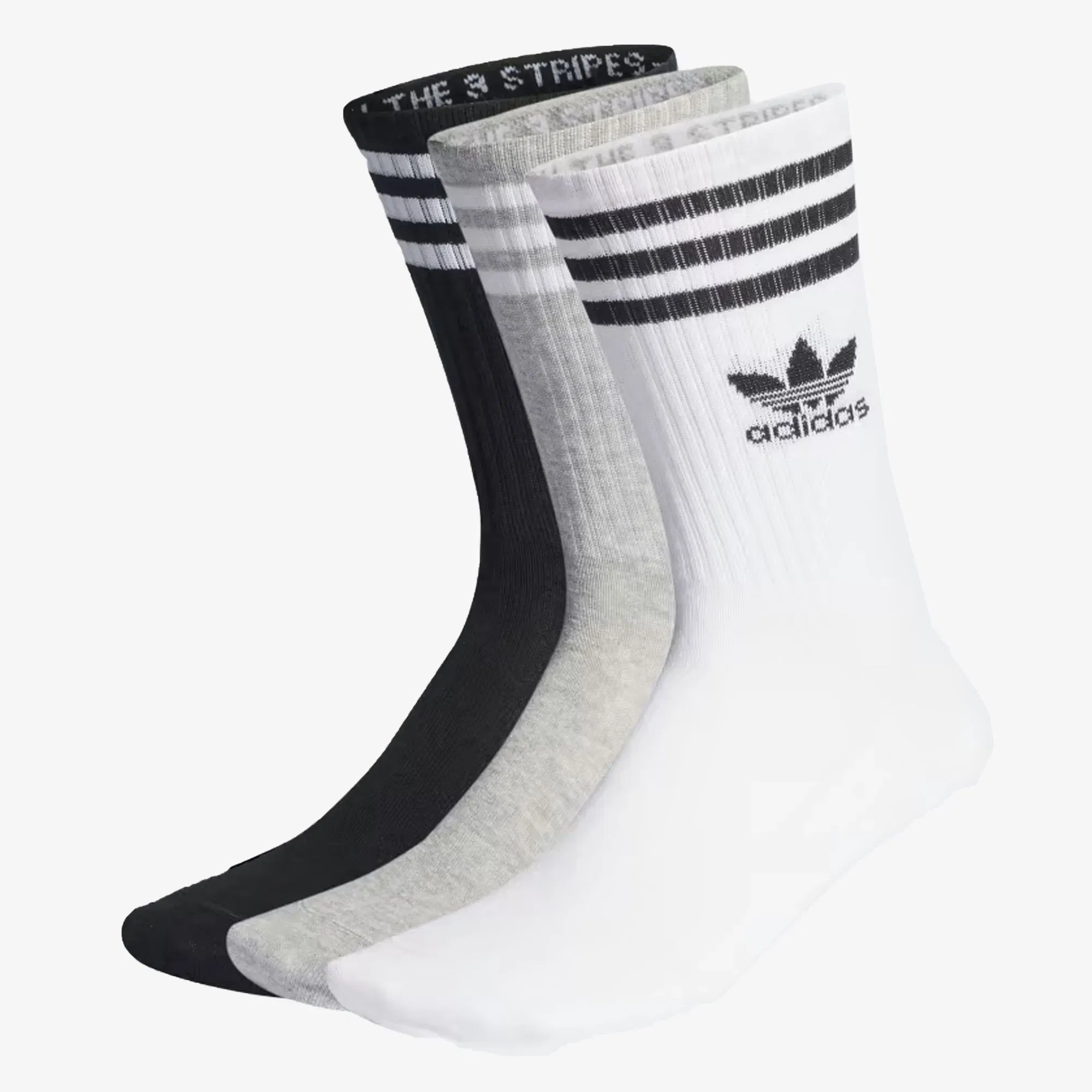 Adidas Originals MID CUT CREW SOCKS 3 PAIRS { WHITE/GREY/BLACK