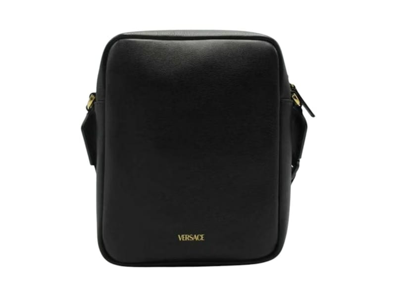 Versace Baroque Leather Print Crossbody Bag Black/Yellow