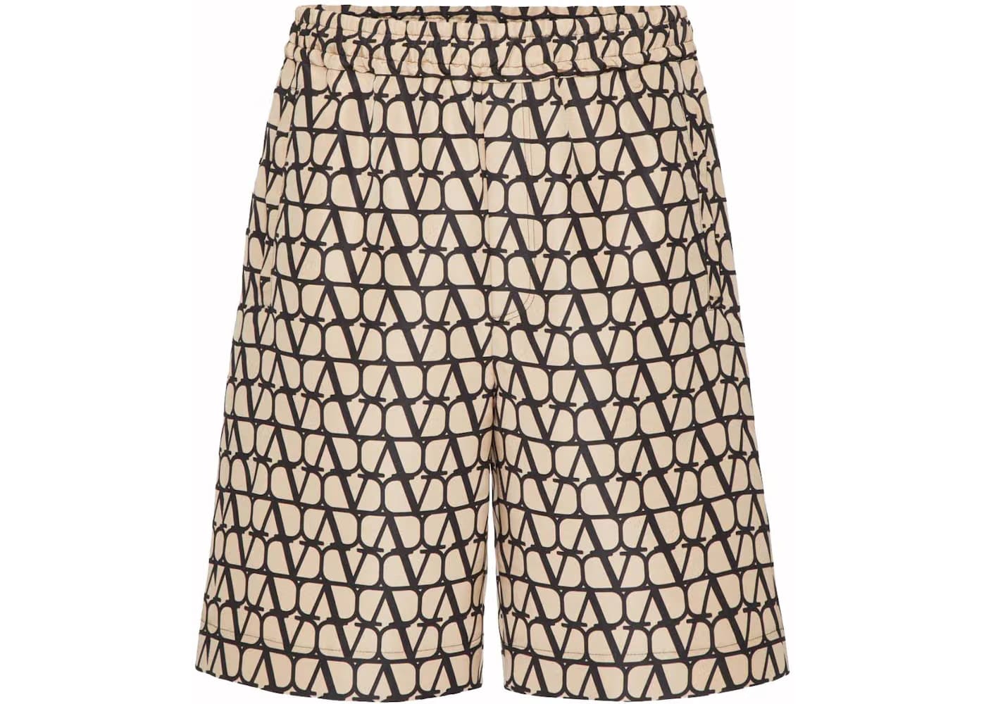 Valentino Allover Logo Silk Bermuda Beige/Black