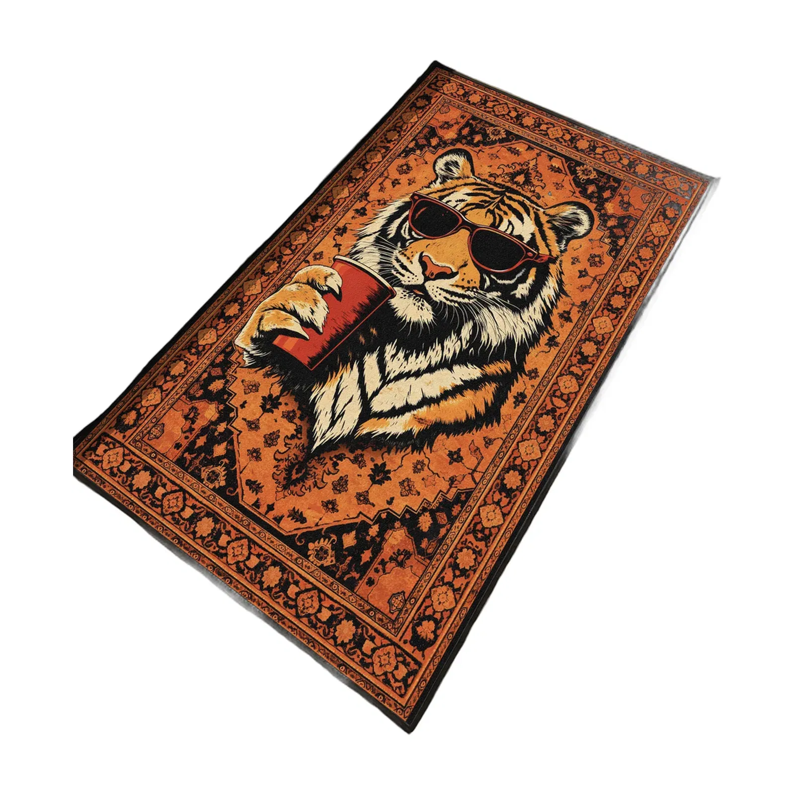 Orange Cool Tiger Traditional Washable Custom Rug