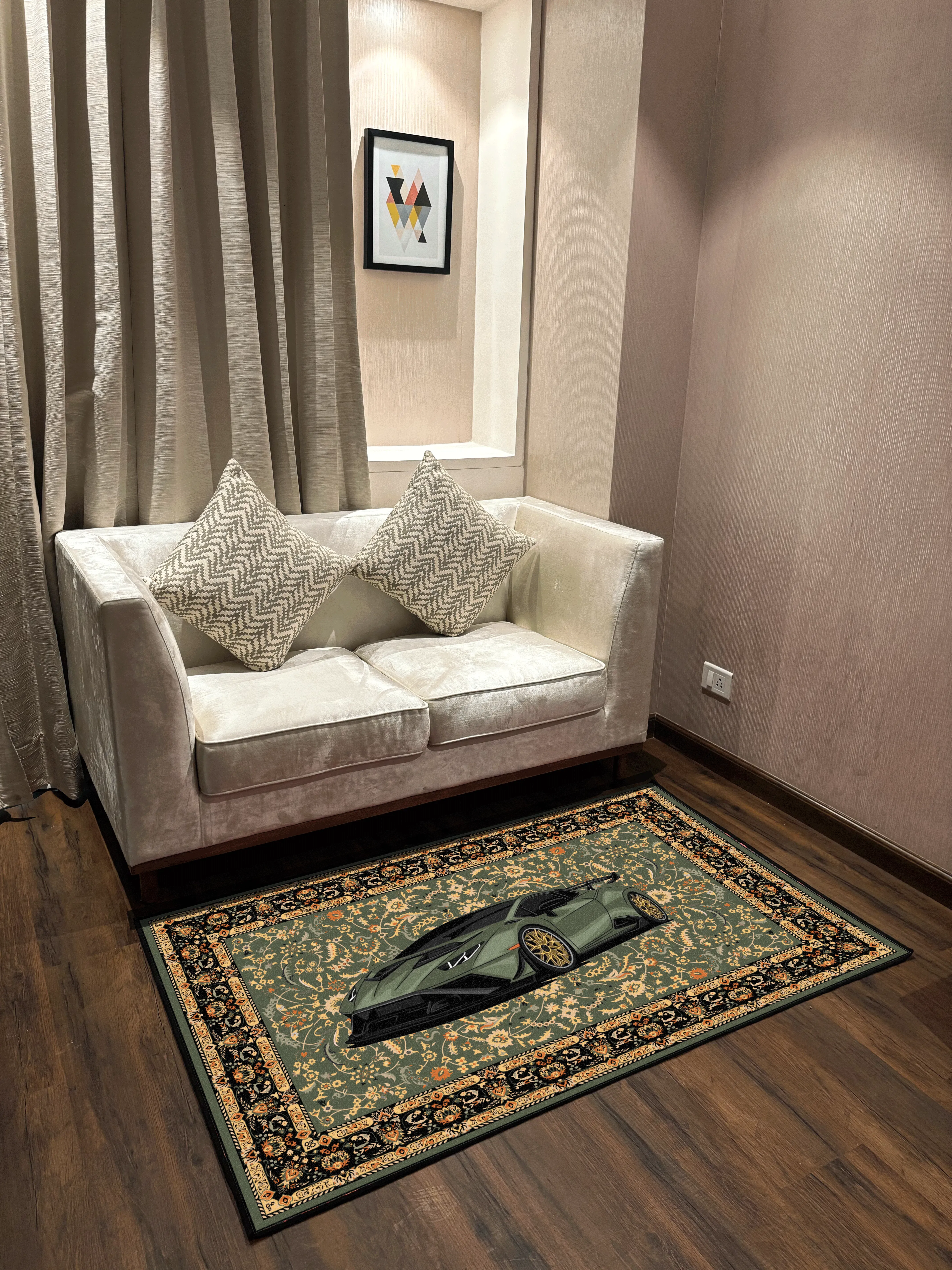 Green Lambo traditional design Washable Custom Rug