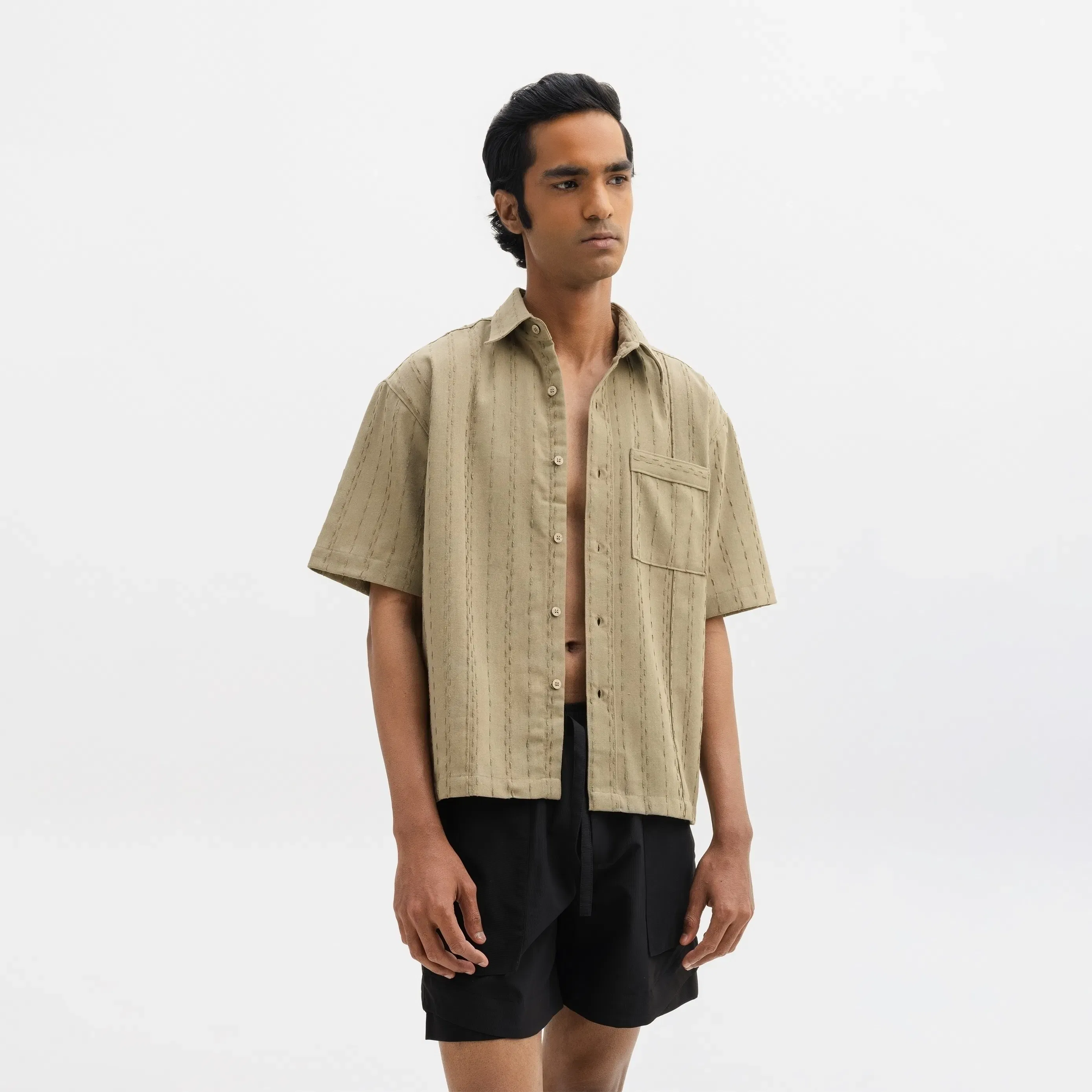 TWO TONED TWISTED YARN SHIRT